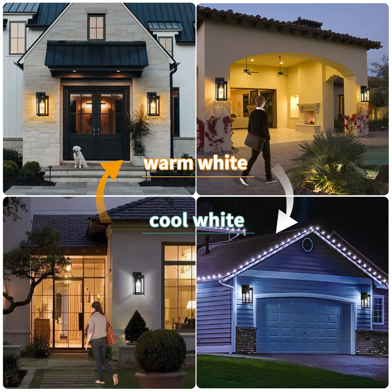 AEQ Solar Wall Lights Outdoor, 3 Lighting Modes, Motion Sensor, Waterproof, Black-2 Pack, Model AE06, 5.8 x 5.8 x 13.58 in