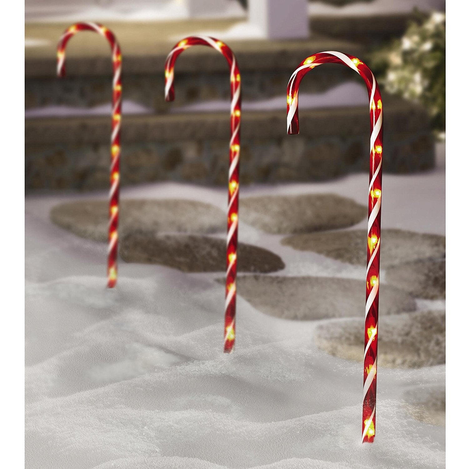 Jingle Time Lighted Candy Cane Pathway Markers Set of 12 - 28in Red Plastic Decorations