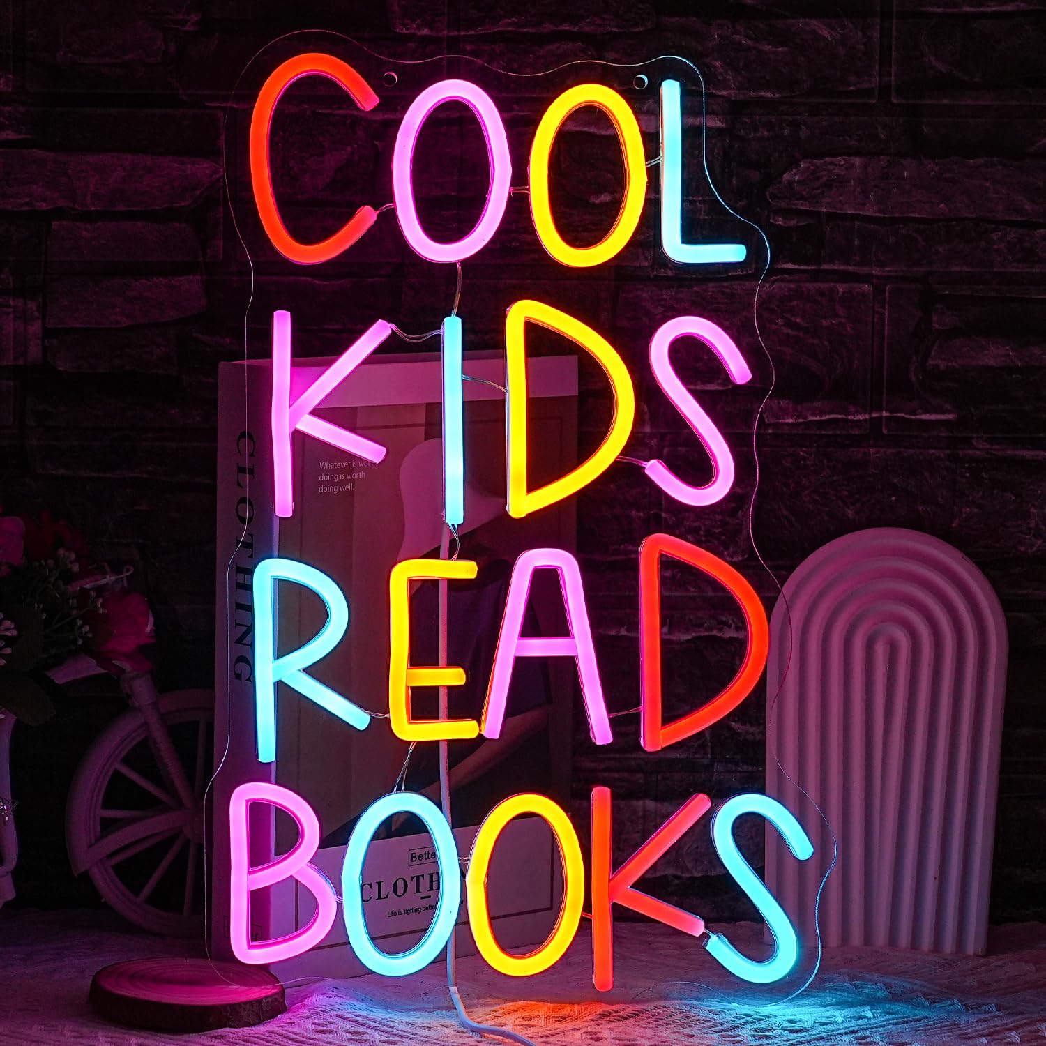 LULANMP Neon Sign for Kids Room Decor - Cool Kids Read Books LED Light - 16.5inx10.6in - Colorful - Model QM-52