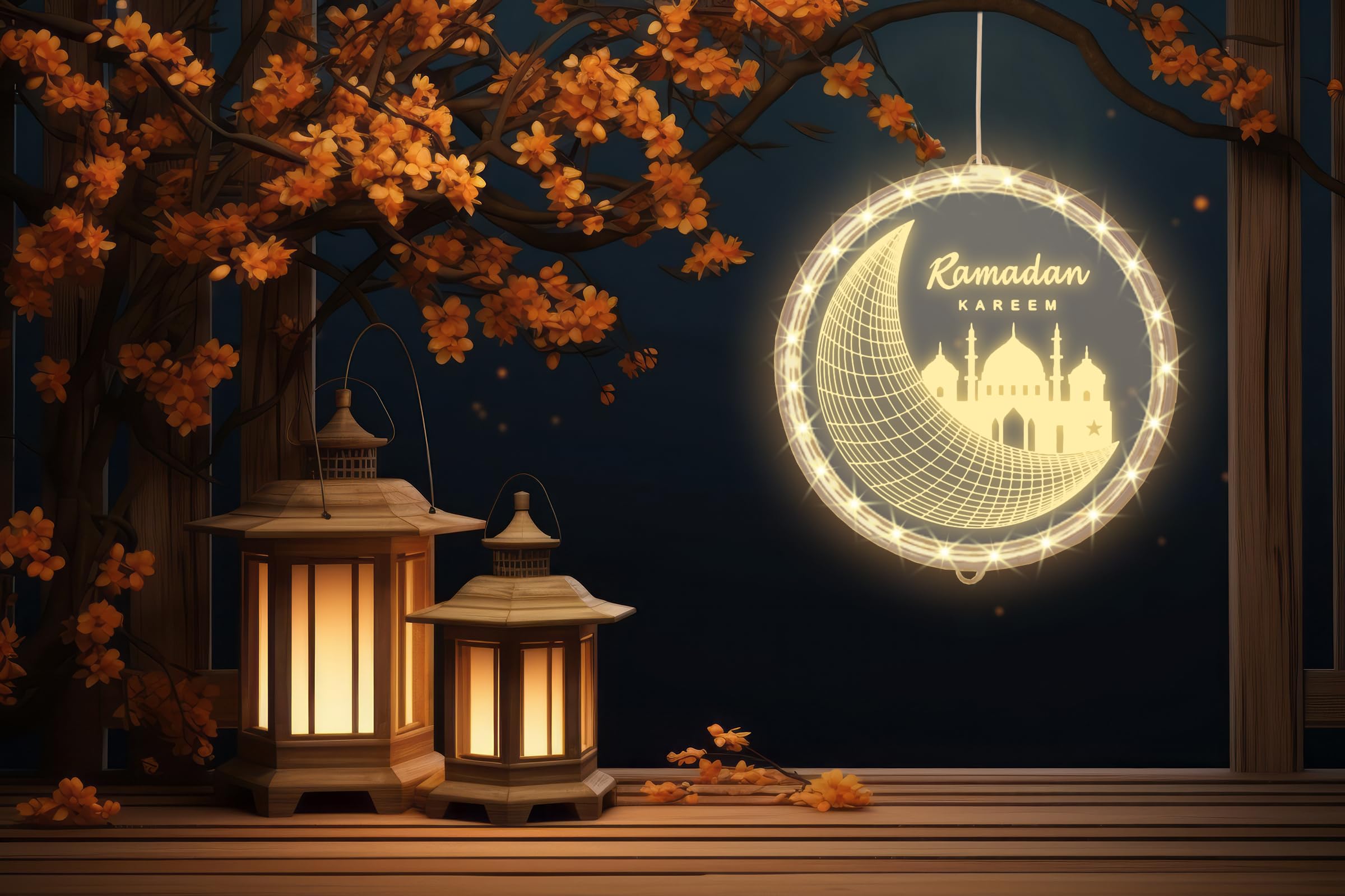 Threetols 3D LED Lights for Eid Ramadan, Moon Castle Design, Copper & Acrylic, Indoor/Outdoor Decorations