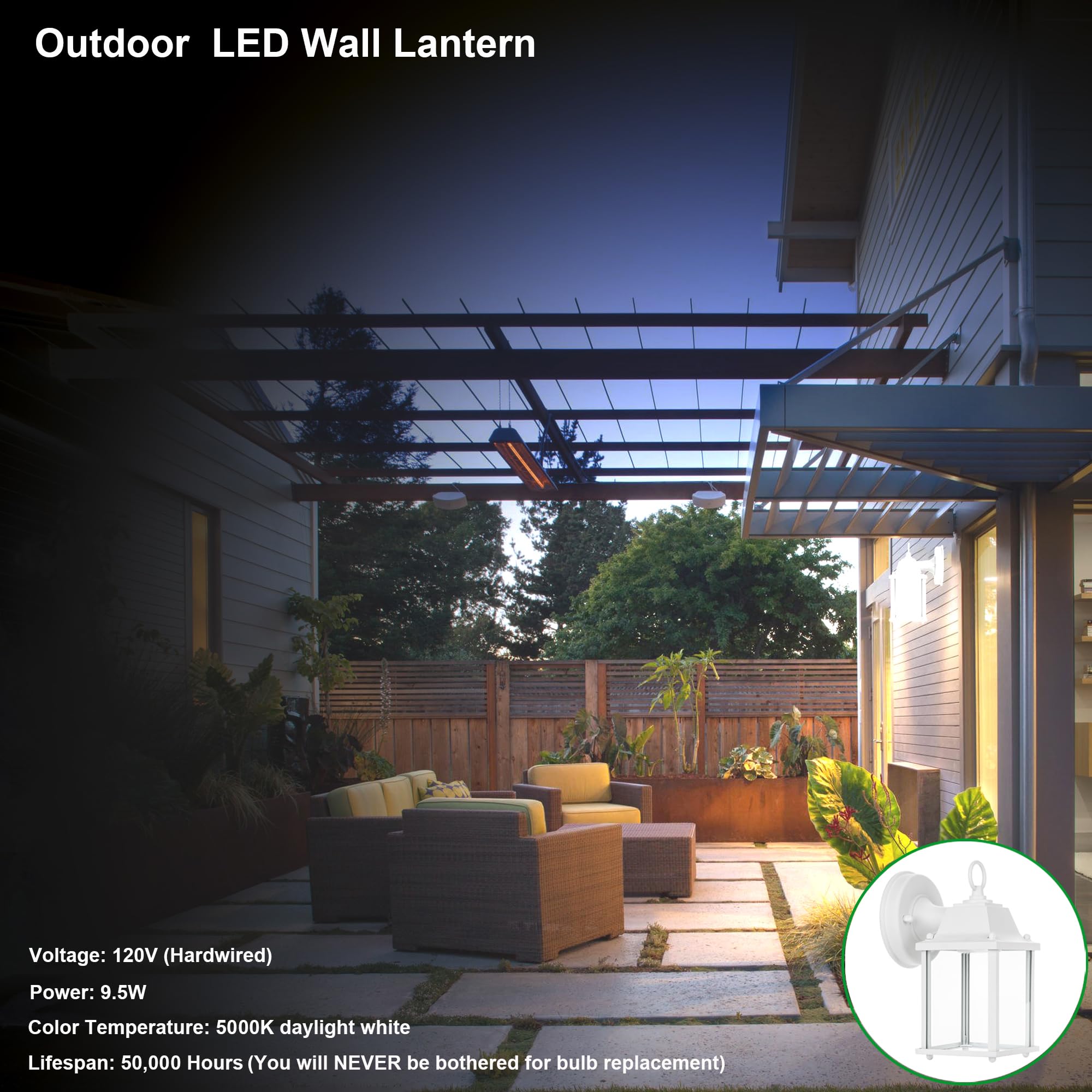 Lit-Path Outdoor Led Wall Lantern, 800 Lumen, Aluminum, Matte White, 9.5W, 1-Pack, Etl Qualified, Model Lt-Wl001