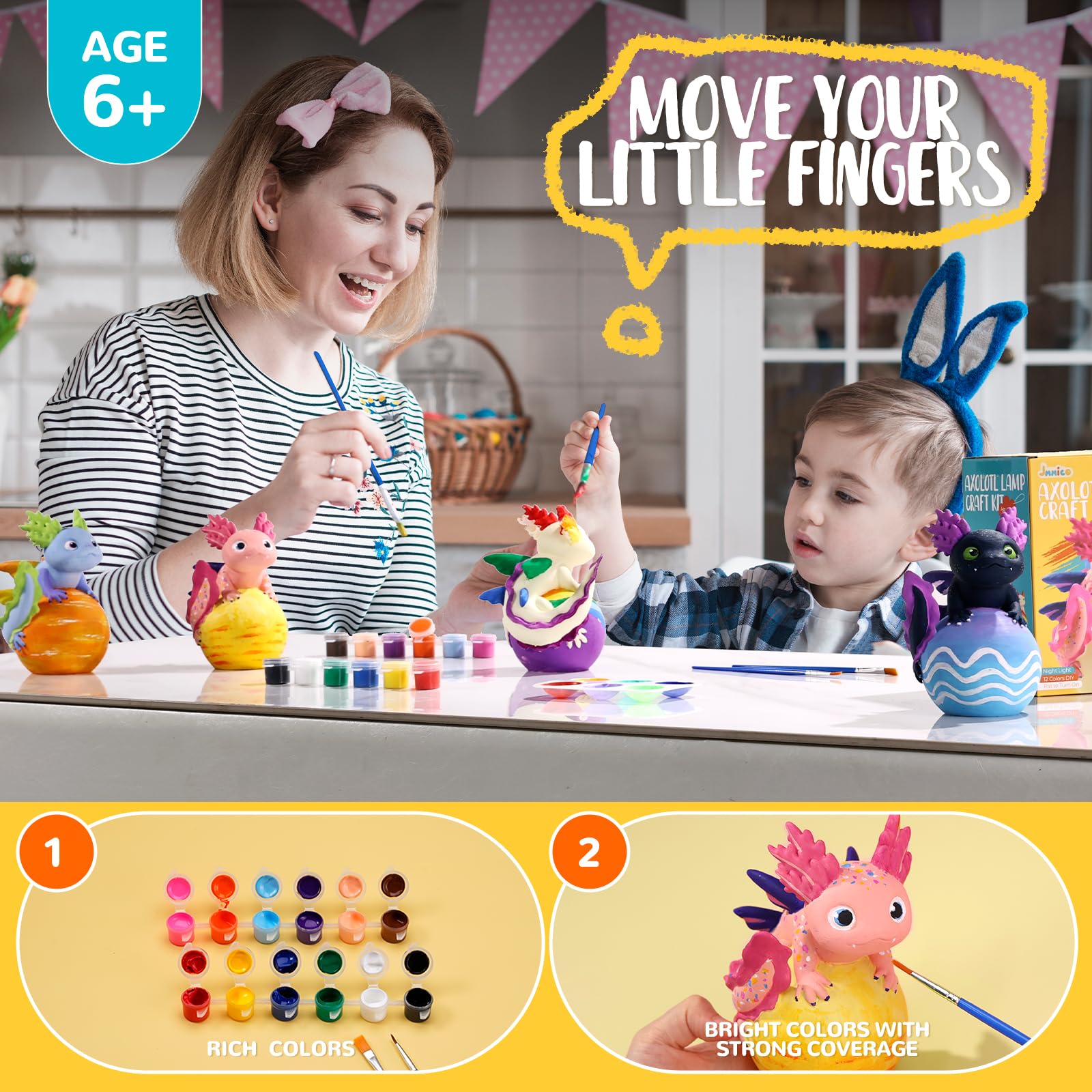 JMMICO Axolotl Lamp Kit - DIY Night Light for Kids Ages 4-12, Pink, Model E4-T002-1, Perfect Birthday & Christmas Gift