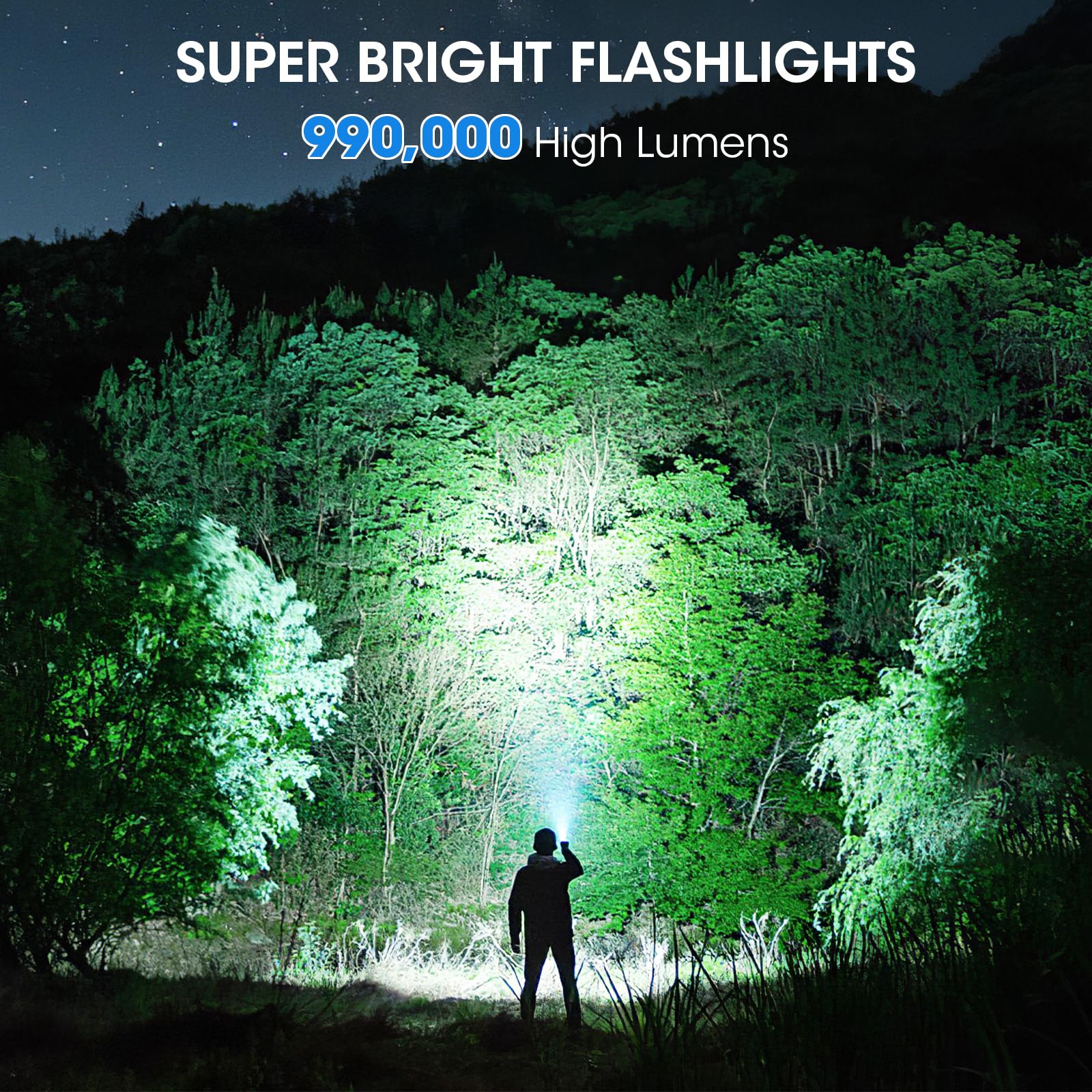 ALSTU Rechargeable Flashlight 99,000LM LED - Waterproof Handheld Light, 5 Modes, Aluminum, Model M082, Black, L-3P (3 Pack)