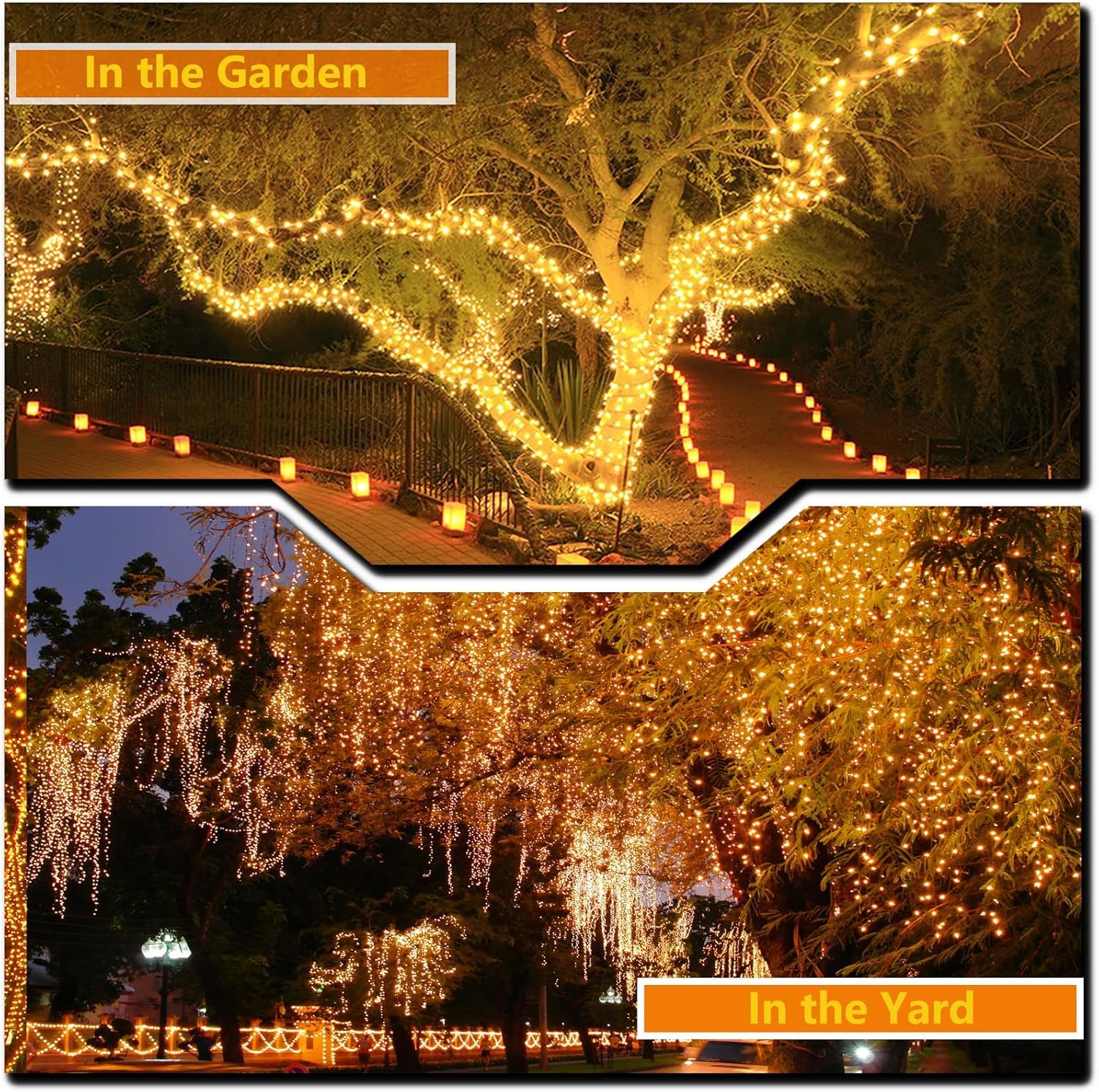 OZS Solar Christmas String Lights 480LED, Waterproof, 8 Modes, 6 Pack, Warm White, Green Wire