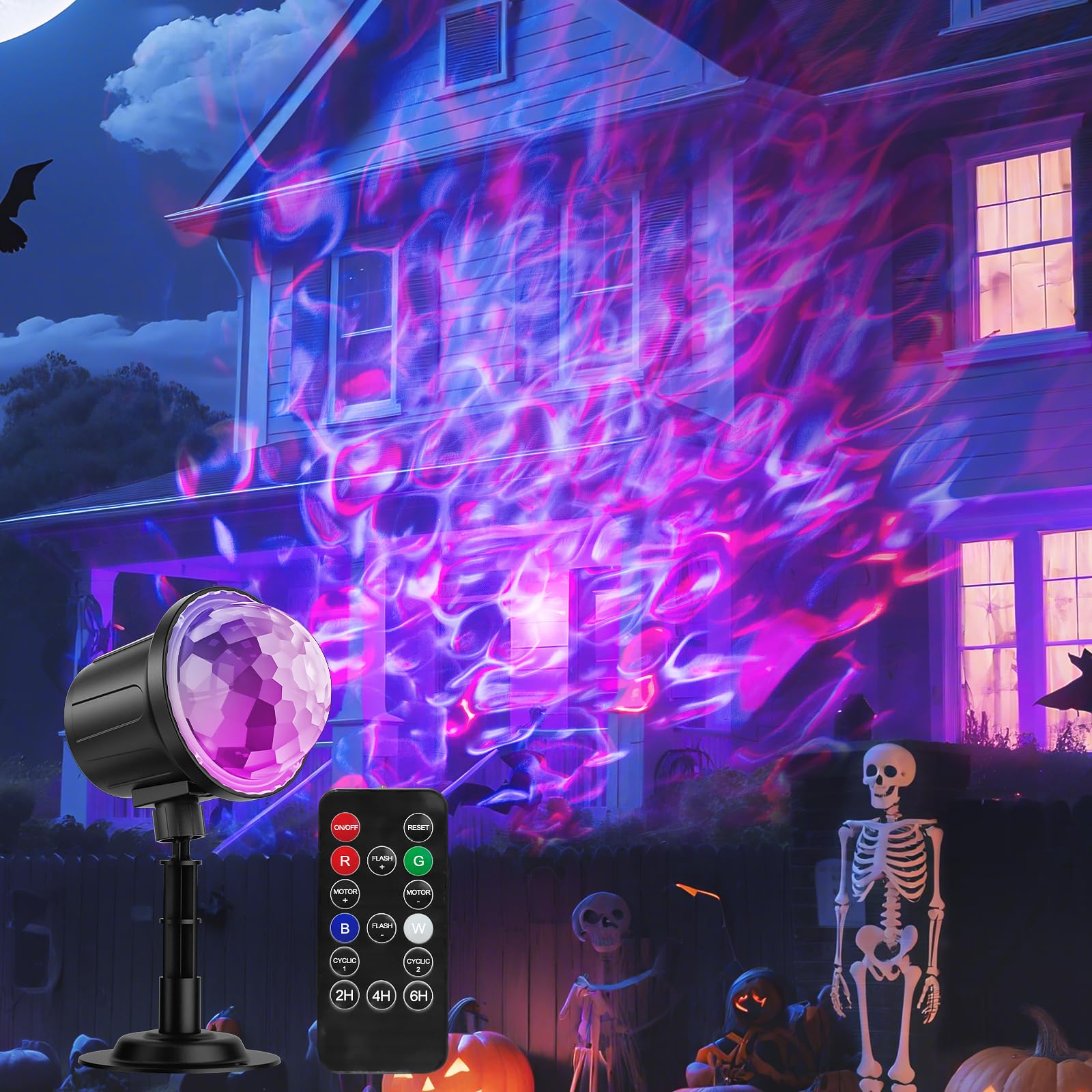 Halloween Christmas Projector Lights Outdoor, RGBW Ocean Wave LED Light Projector with Remote & Timer, IP65 Weatherproof for Yar