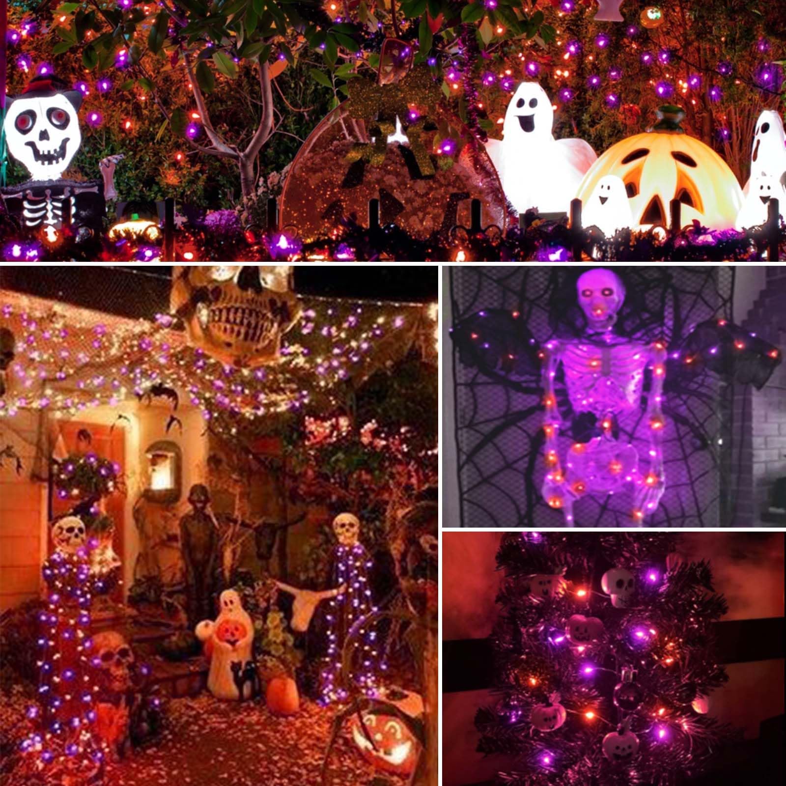 SANJICHA Orange and Purple Solar Halloween Lights Outdoor Waterproof, 4-Pack 132 FT 400 LED Solar String Lights Black Wire 8 Mod