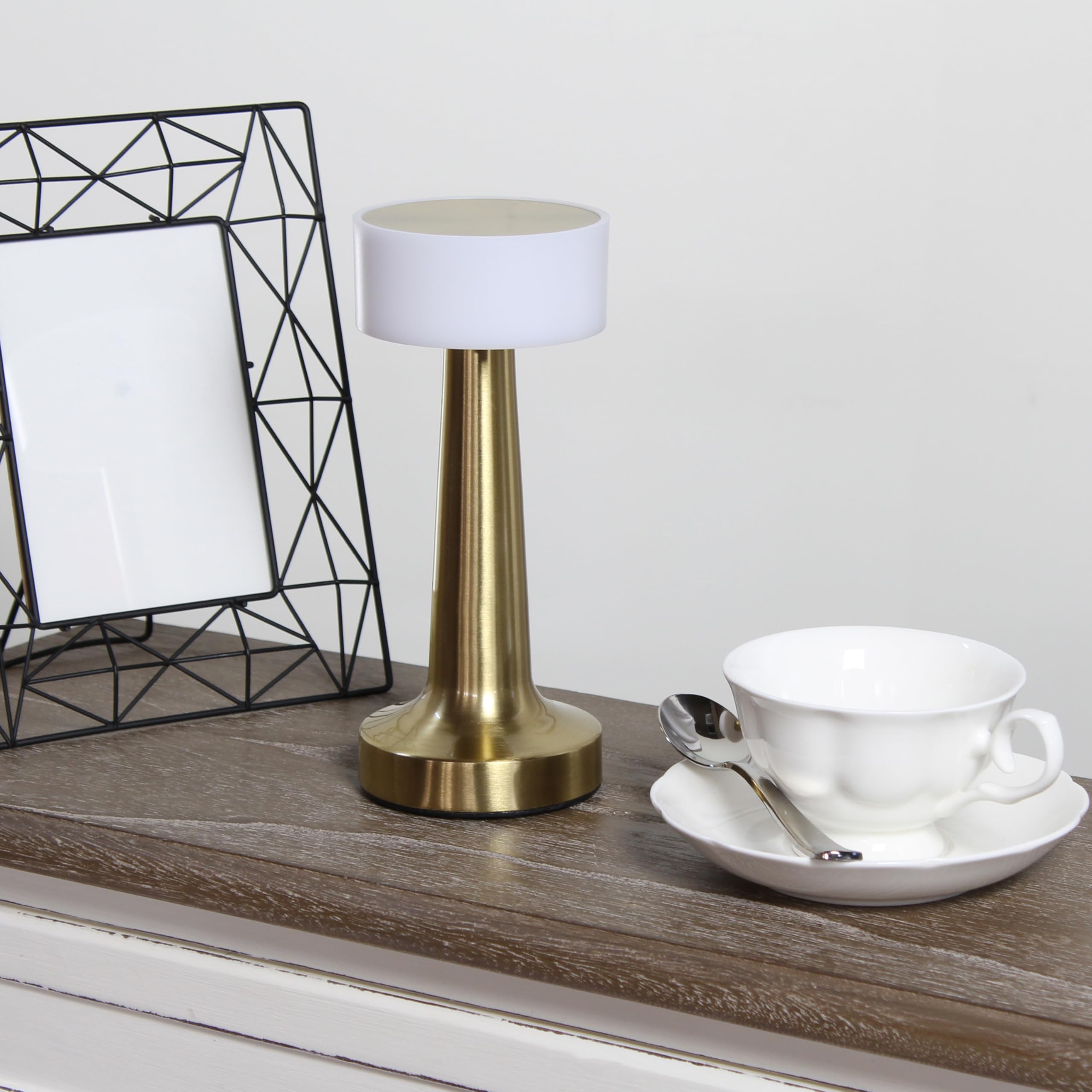 Simple Designs LD1082-GLD 8.5 Mushroom Magic Dimming & Rechargeable Cordless 4-Way Touch Sensor Saucer Desk Lamp, Gold