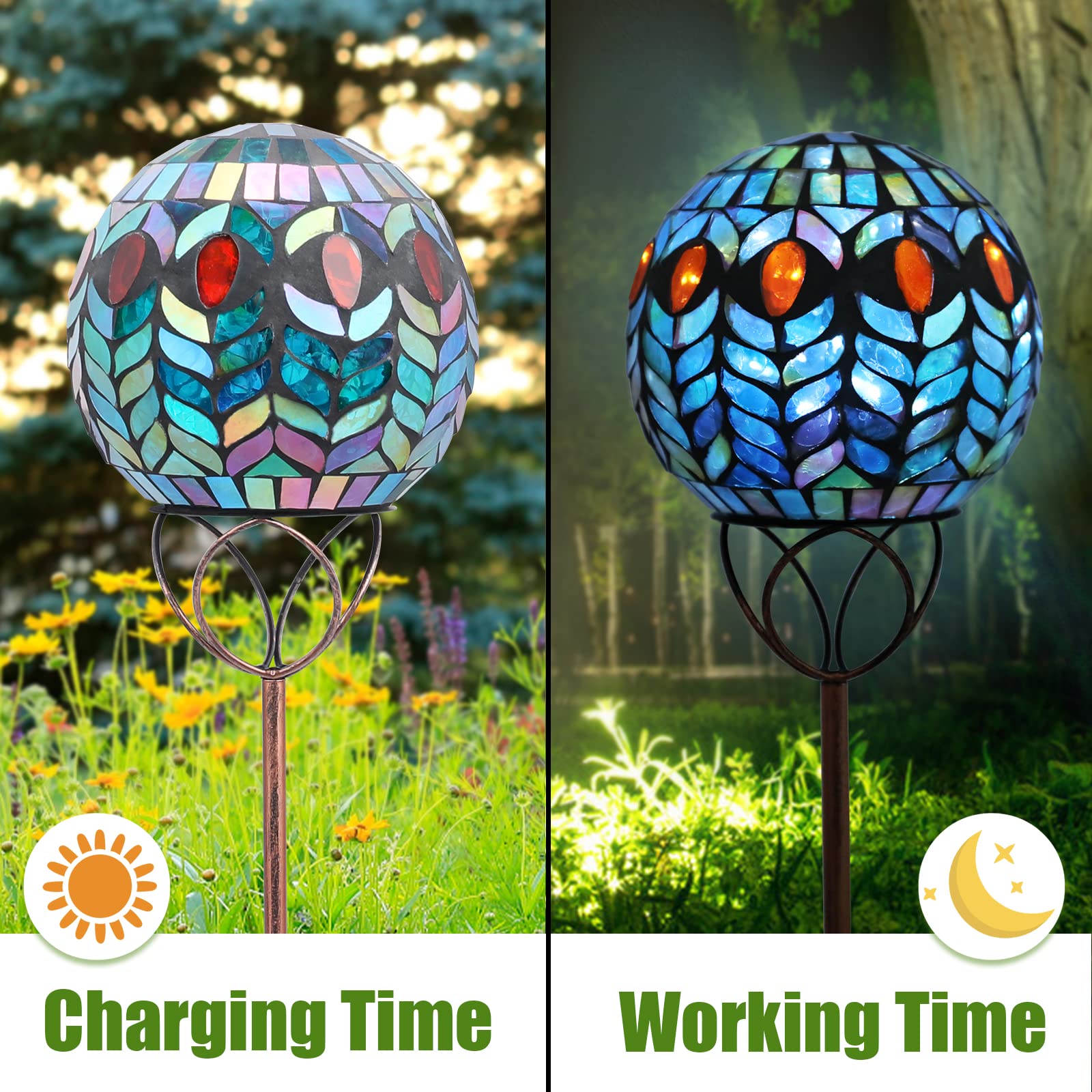 Vcuteka Colorful Glass Solar Garden Lights - Waterproof Led Pathway Stake Light For Outdoor Decor