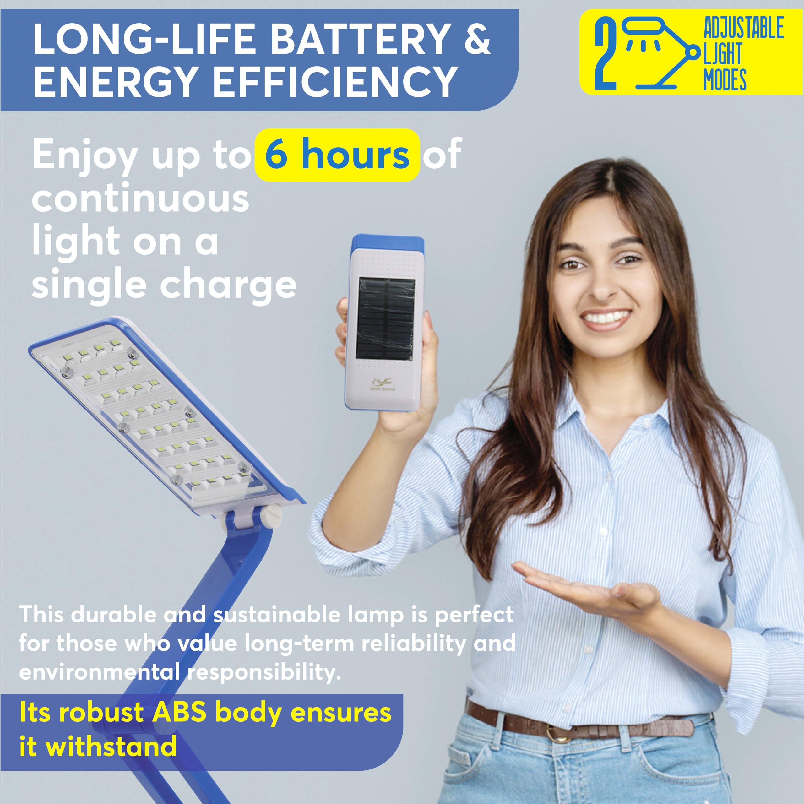 TEQO Table/Study/Desk Lamp with Solar Rechargeable, Electric & Solar Charging Support | ABS Body, 32 LEDs| 2 Modes Adjustable De