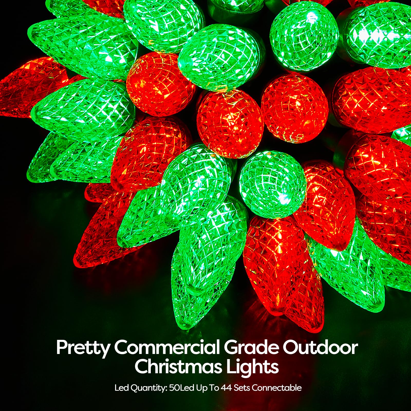 Dirnun C9 LED Christmas Lights Outdoor 50LED 33ft Red and Green Commercial Grade for Holiday Decorations