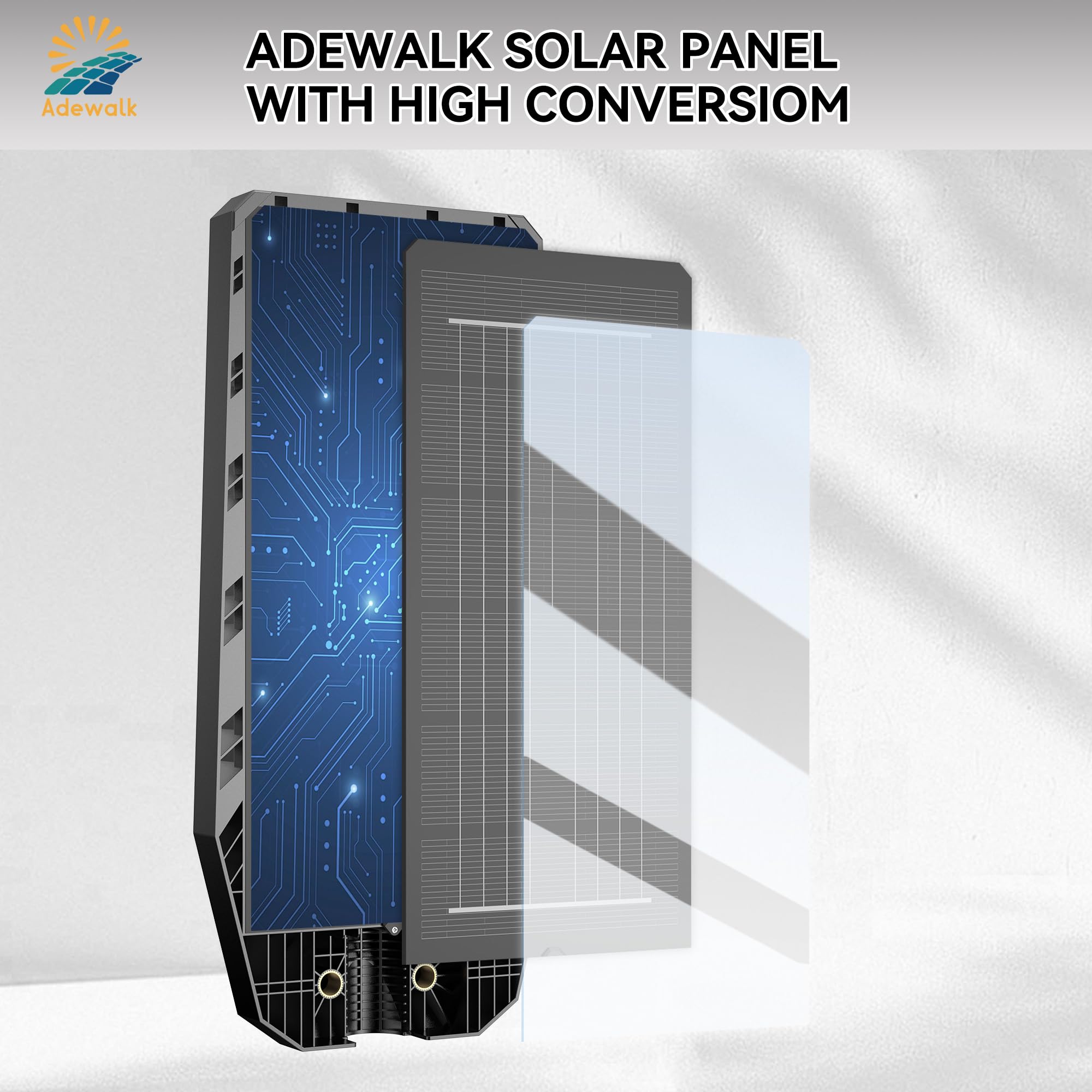Adewalk 6000W Solar Street Light - 7000K Dusk to Dawn, Motion Sensor, Cool White, 2 Pack, LED Security Flood Light for Outdoor Use