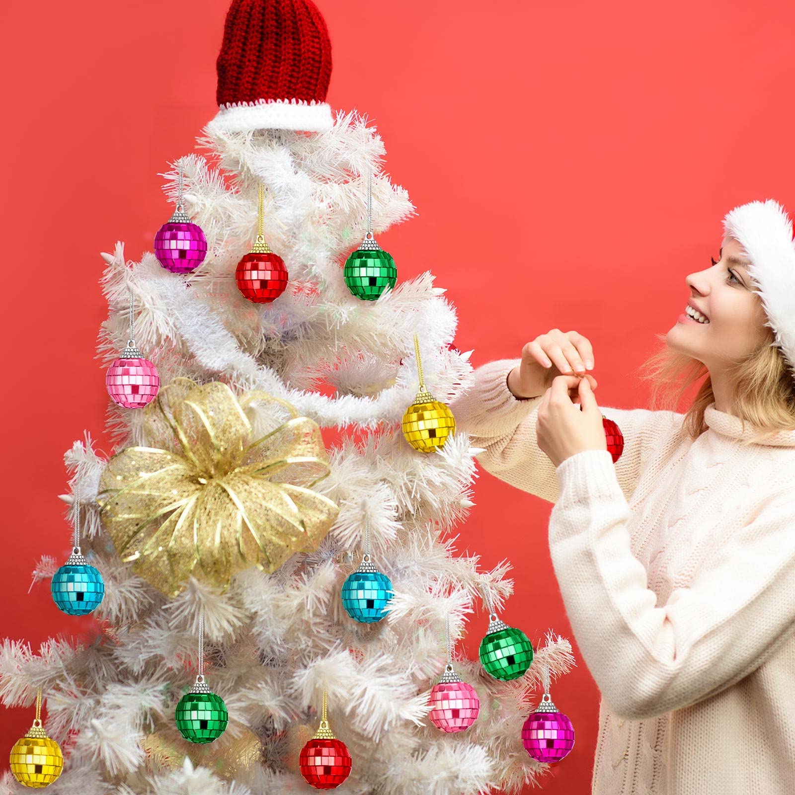 BBTO 24 Pieces Mini Disco Ball with Rope Py Decoration Groovy Decorations Hanging Reflective Car Mirror Ornament Stage Props for