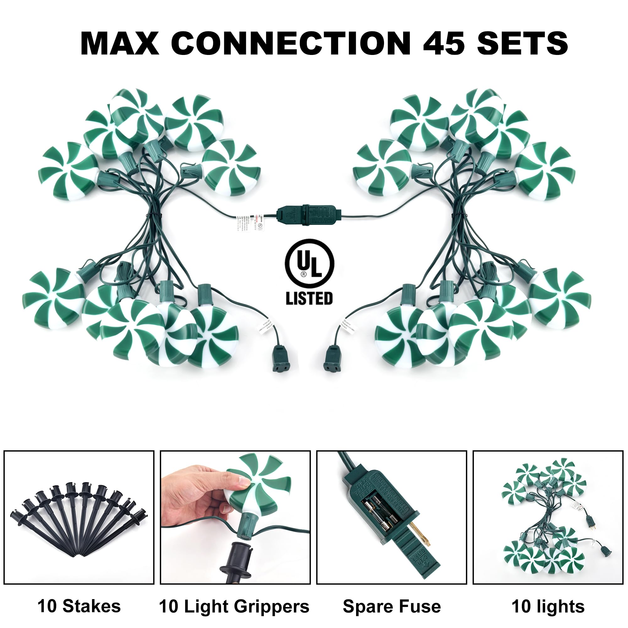 Ultimate Unicorn Christmas Lollipop Pathway Lights For Garden Christmas Decoration Green, 10 Led Peppermint String Lights With S