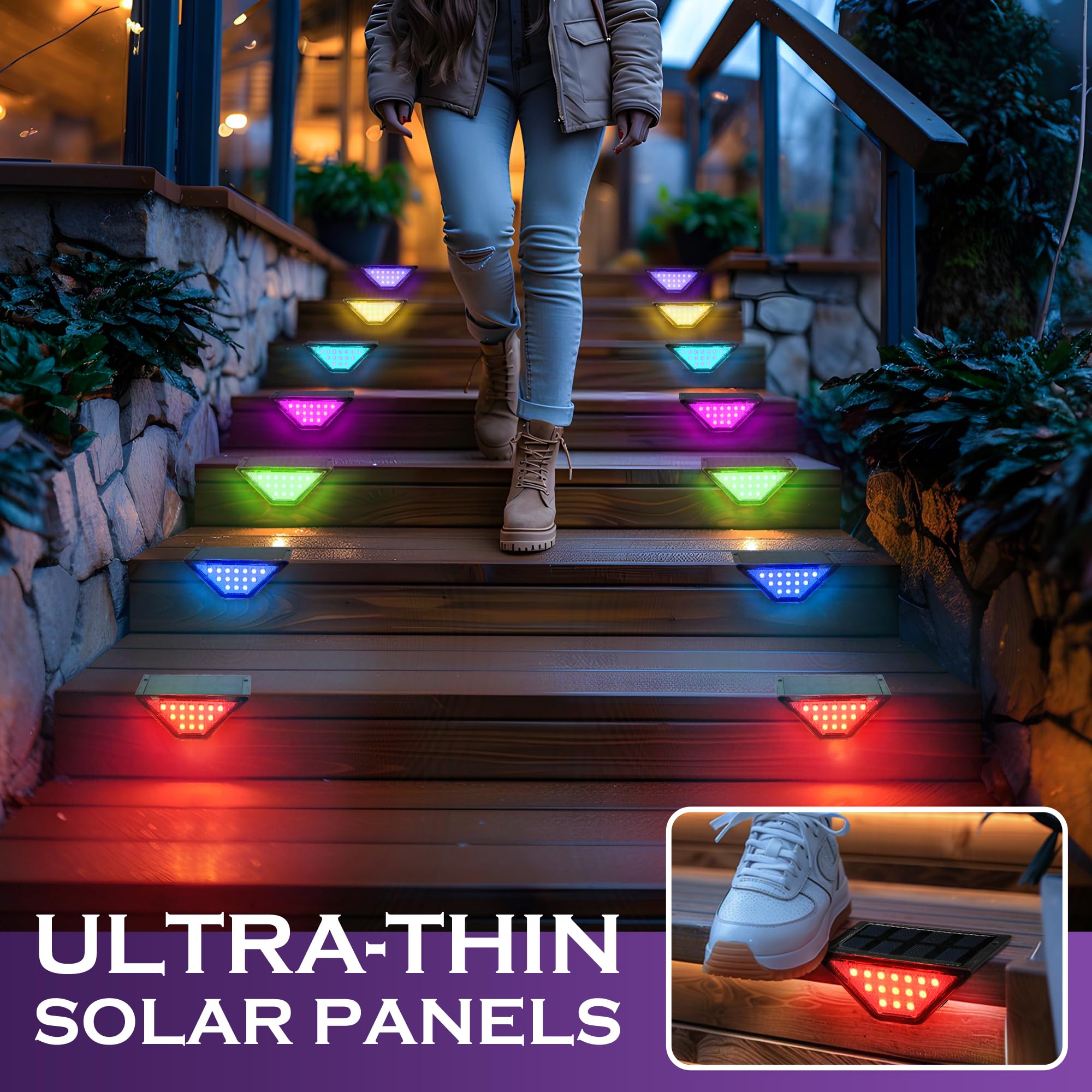 SOLPEX Solar Step Lights, 24 LEDs Outdoor Waterproof Stair Lights, 12 Pack, RGB, Model 9236, for Porch, Yard, Garden, Deck