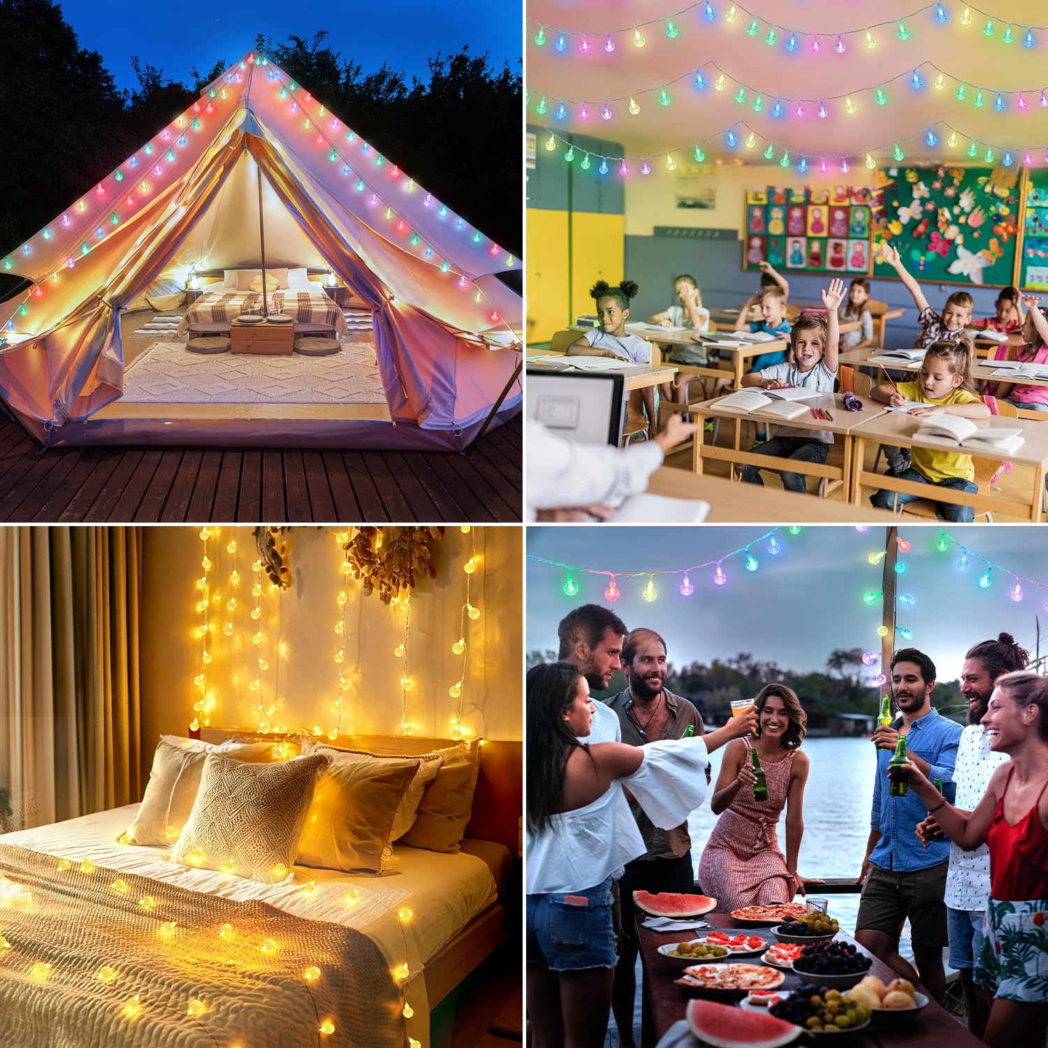 OMIKA Color Changing String Lights, 33ft 60LED, Plug-in, Indoor/Outdoor, 24 RGB Colors, Decorative for Parties and Christmas Décor