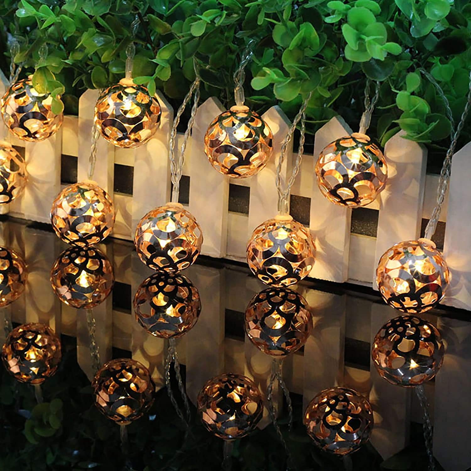 Pesca Metal Diya Ball 16 Led Orb White Wire String Light Fairy Lights For Festival Decorations - (Warm White,Plastic,Corded Elec