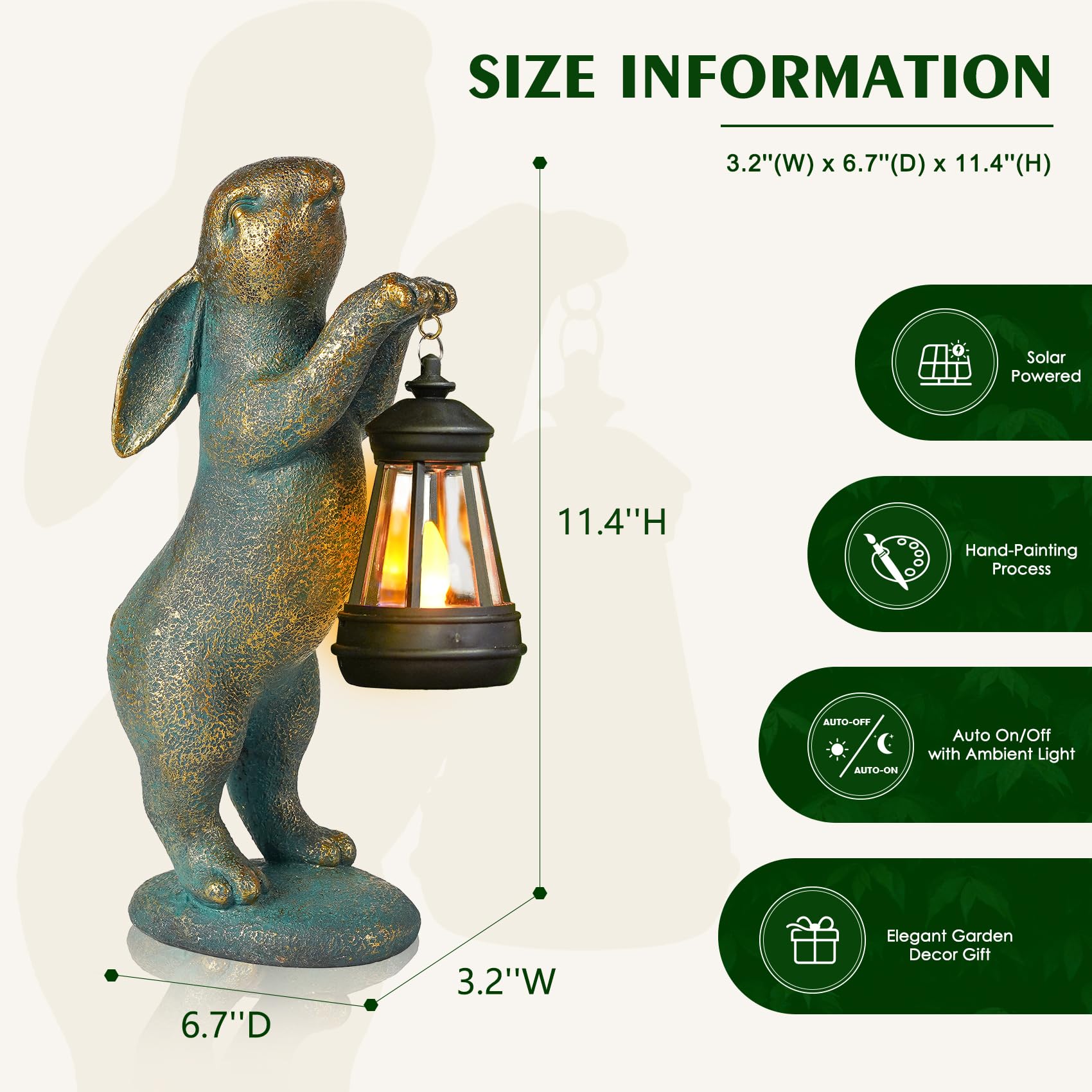 Mininova Garden Statues Rabbit With Solar Lantern Outdoor Bunny Figurines Decorations For Patio Yard Lawn Ornaments Gifts For Bi