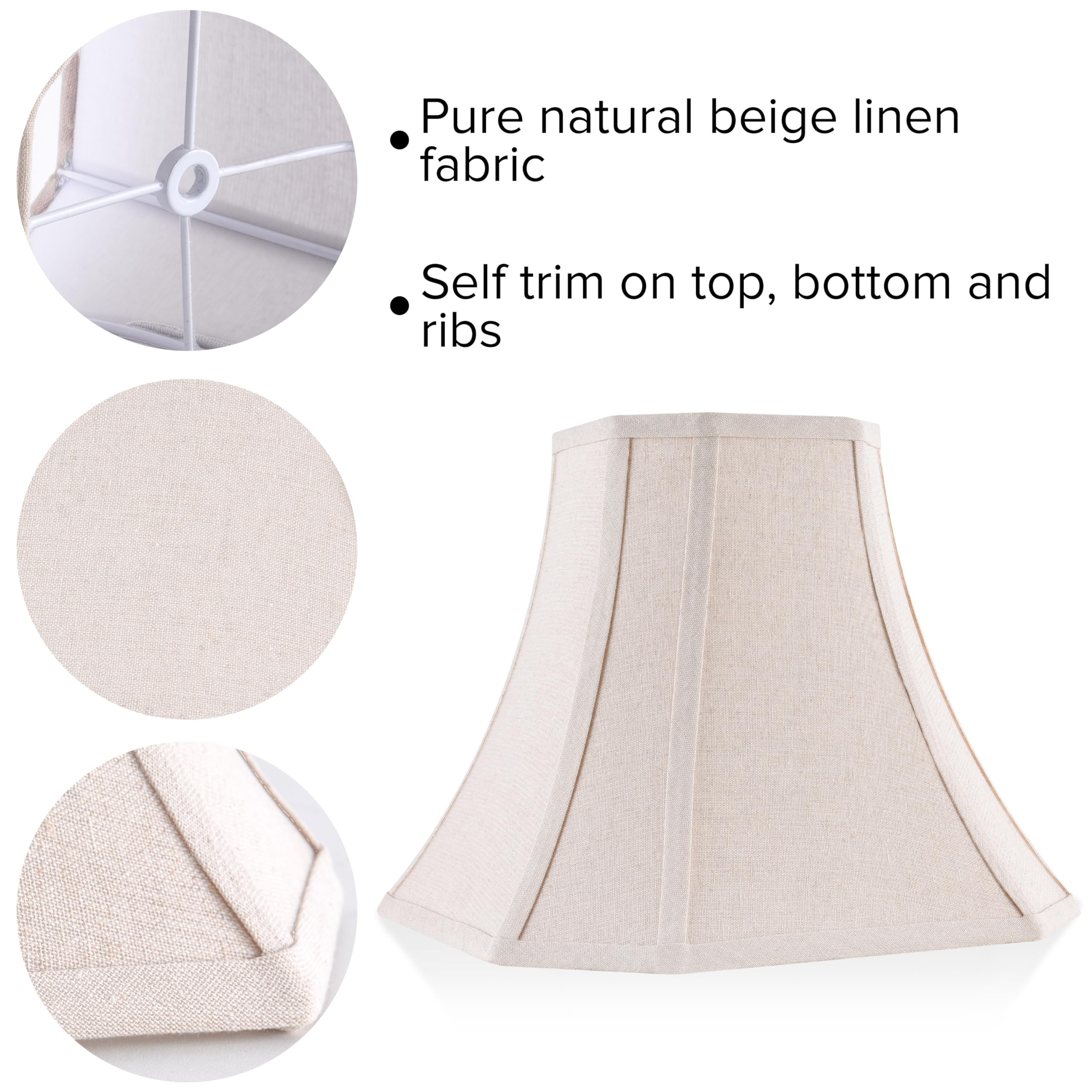 Jerhous Beige Square Cut Corner Bell Lamp Shade Medium Lampshade 6.5``Top×13``Bottom×10.6``Hight(Spider) Rustic Lamp Shade For Table & Floor Lamp - Lampshade Replacement
