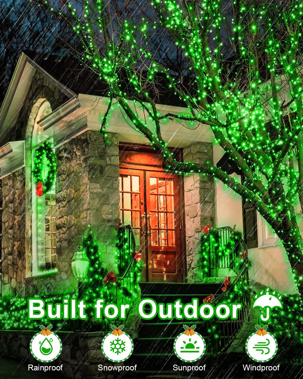 JIXXULVU LED Christmas Lights, 355FT 900LED, Waterproof, 8 Modes, Dimmable, Green, Model 300L