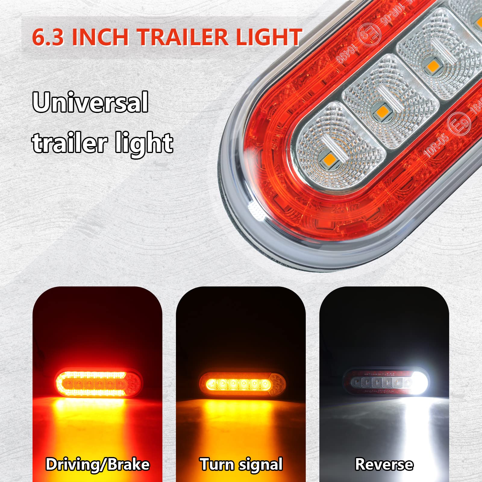 Agrieyes 6 Inch Oval LED Trailer Lights - Submersible Boat Light with Brake, Turn, Reverse & Backup Signal, DOT Compliant, Red/White/Yellow