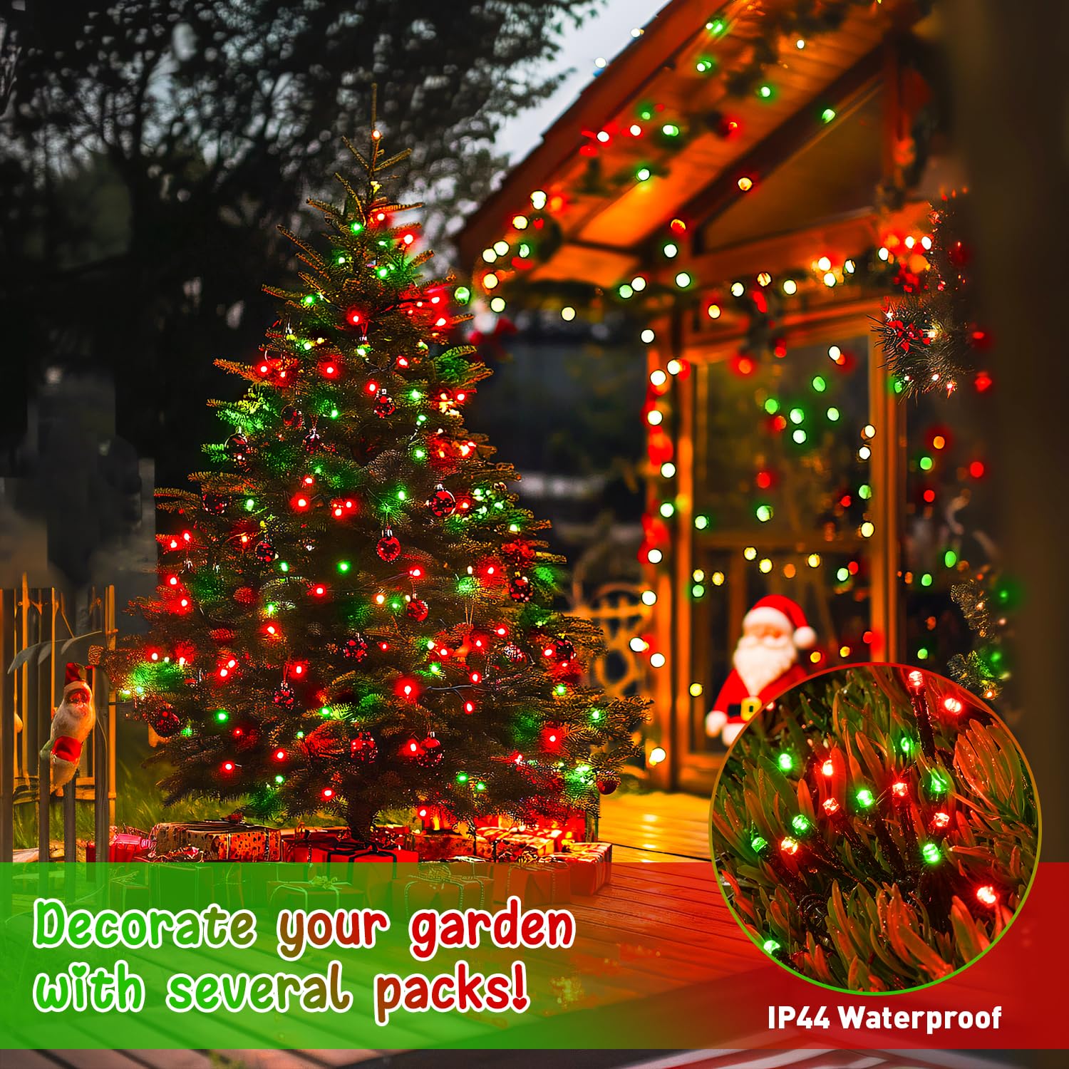 Jmexsuss 2 Pack 100 Led Red And Green Christmas Lights, Battery Operated Christmas Tree Lights With Remote, Each 33 Ft Battery S