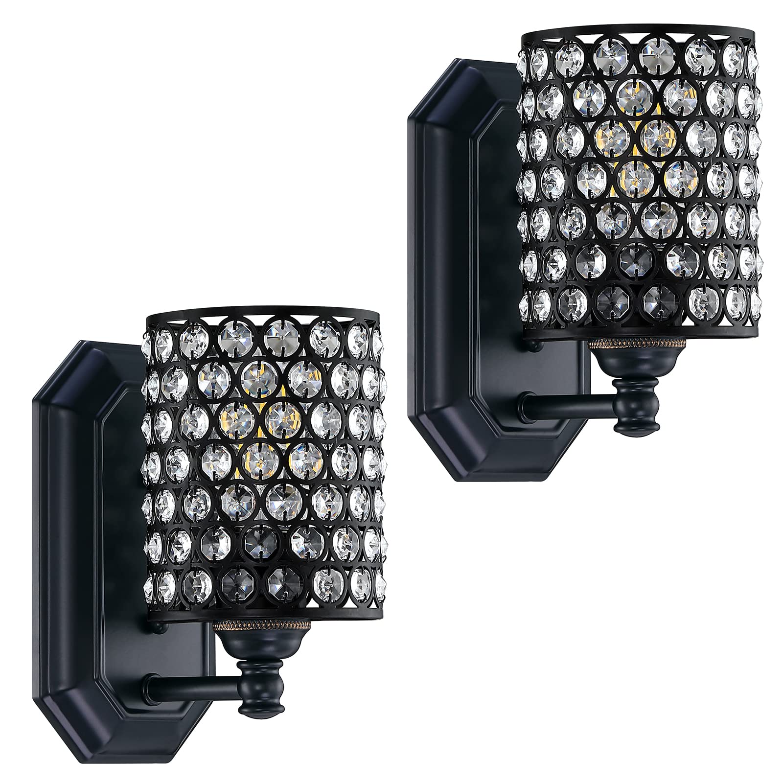 Doraimi Lighting 2 Pack Crystal Wall Sconce, 1 Light, Black Finish, Polyhedral Crystal Shade, Model 4009