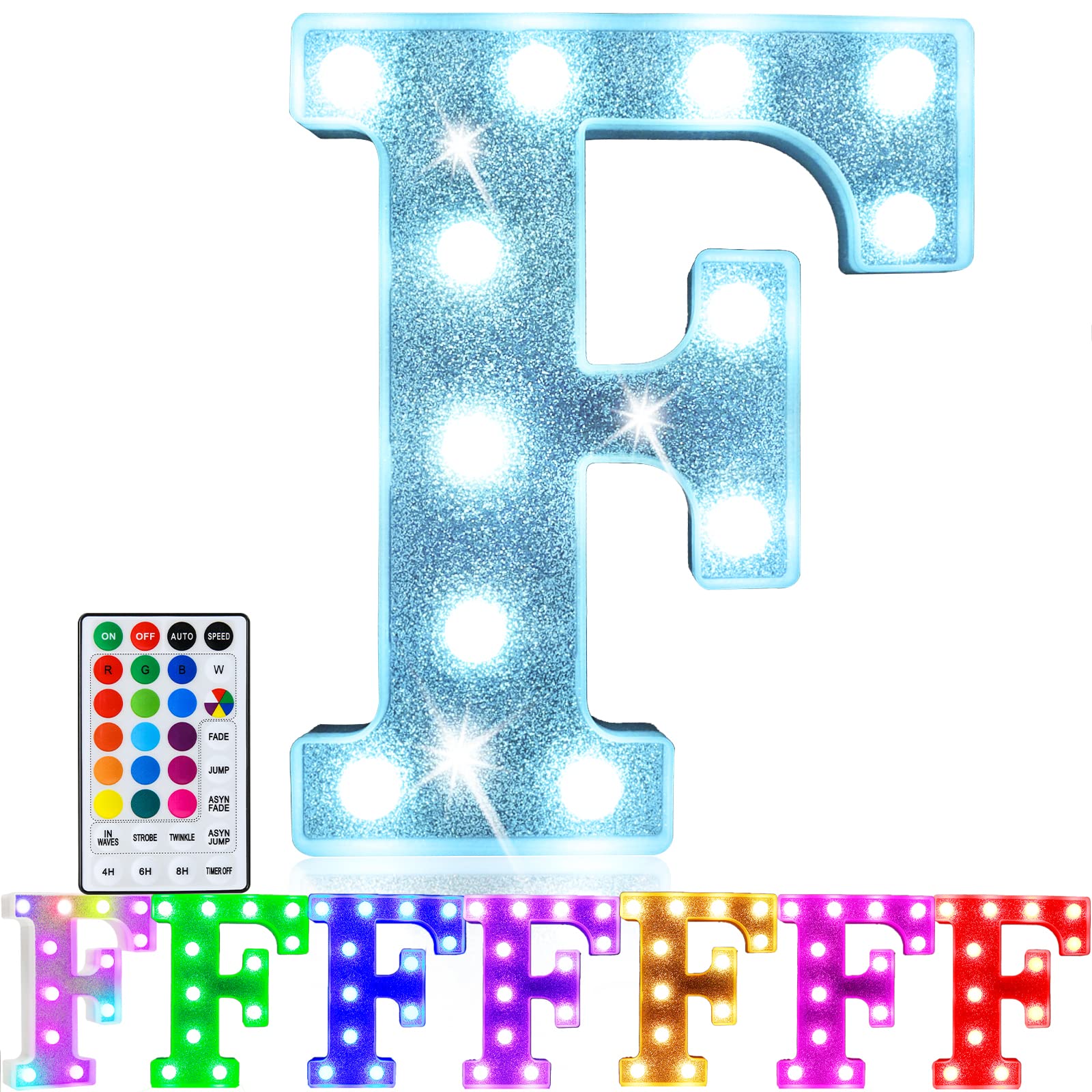 Pooqla LED Marquee Letter Light Sign, Battery Powered, 18 Colors, Glitter Silver, Plastic for Party, Wedding, Home, Christmas Decoration