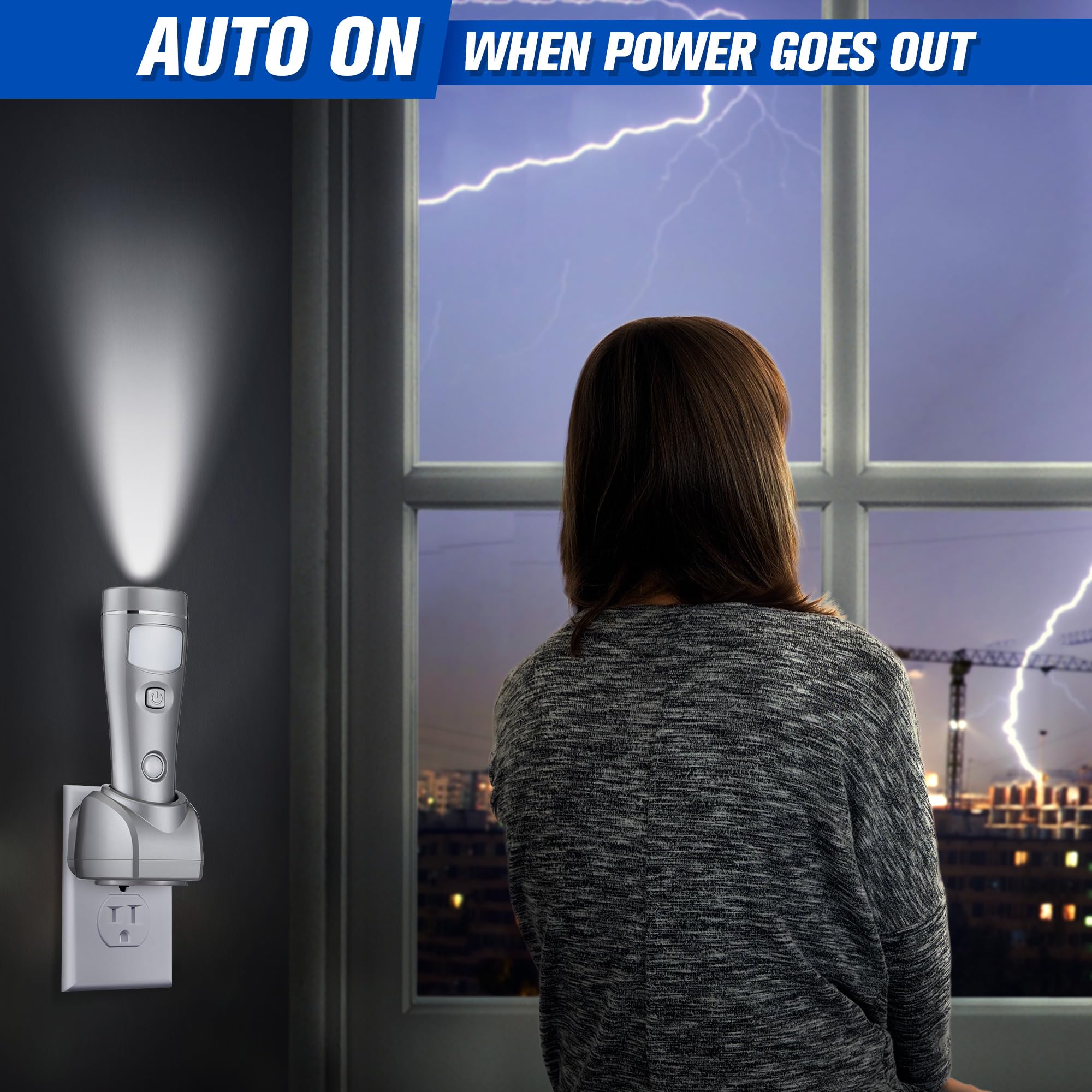 Enhon 4 In 1 Led Rechargeable Plug In Flashlights, 3 Pack Led Emergency Lights For Home Power Failure, Plug In Power Outage Light, Power Failure Light With Motion Detection (Silver)