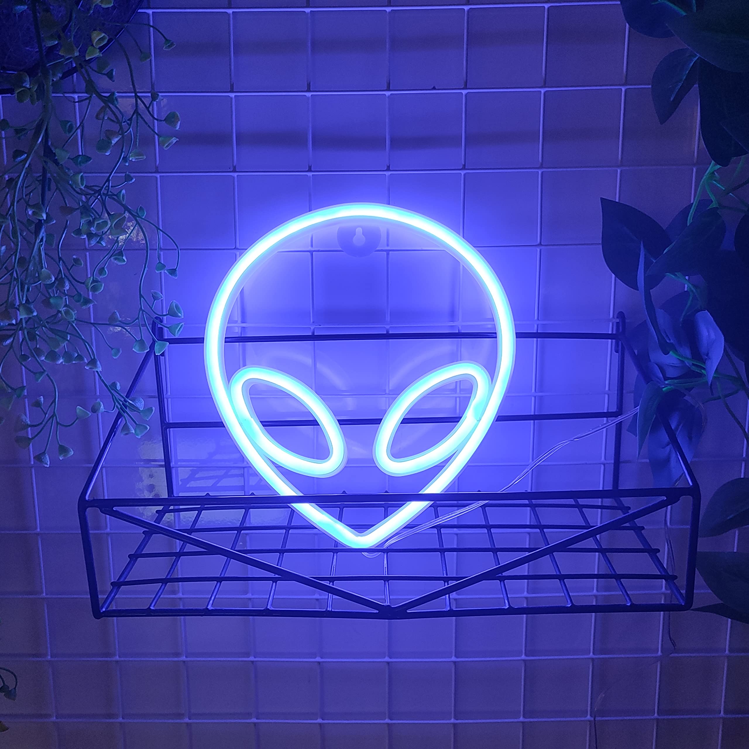 JYWJ Alien Neon Light - USB or Battery Powered LED Sign, 7.72in x 8.7in, Blue