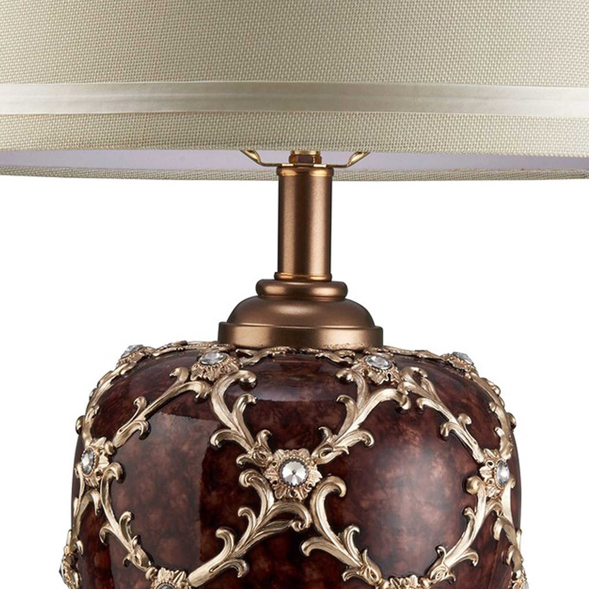 Benzara Polyresin Urn Shaped Table Lamp, Brown, Diamond Stencils Pattern, Model BM240901