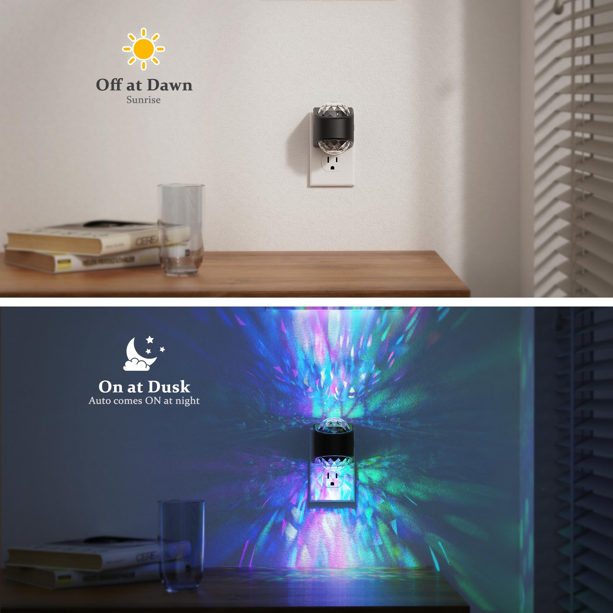 JandCase Star Projector Night Lights, RGB Color Changing, 2 Pack, Plug-in Automatic Galaxy Nightlight for Home Decor