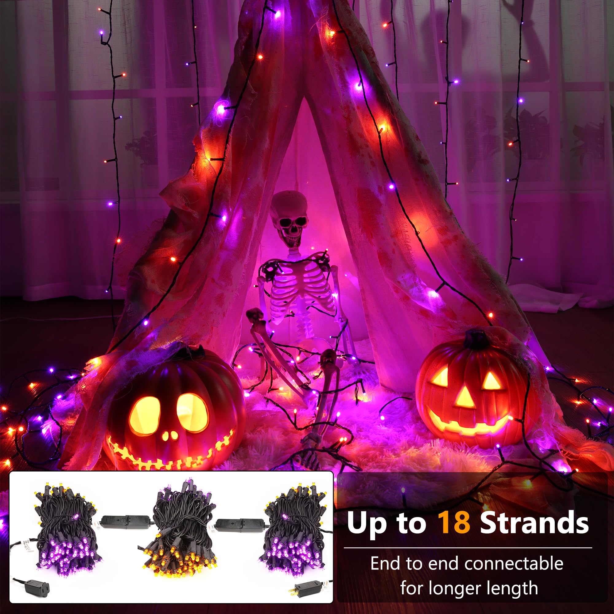 Brizled Halloween String Lights, 33Ft 100 Led Purple & Orange Halloween Lights 5Mm Wide Angle Gentle Twinkle Halloween Lights, 120V Ul Certified Connectable Orange Light For Halloween Tree Party Decor