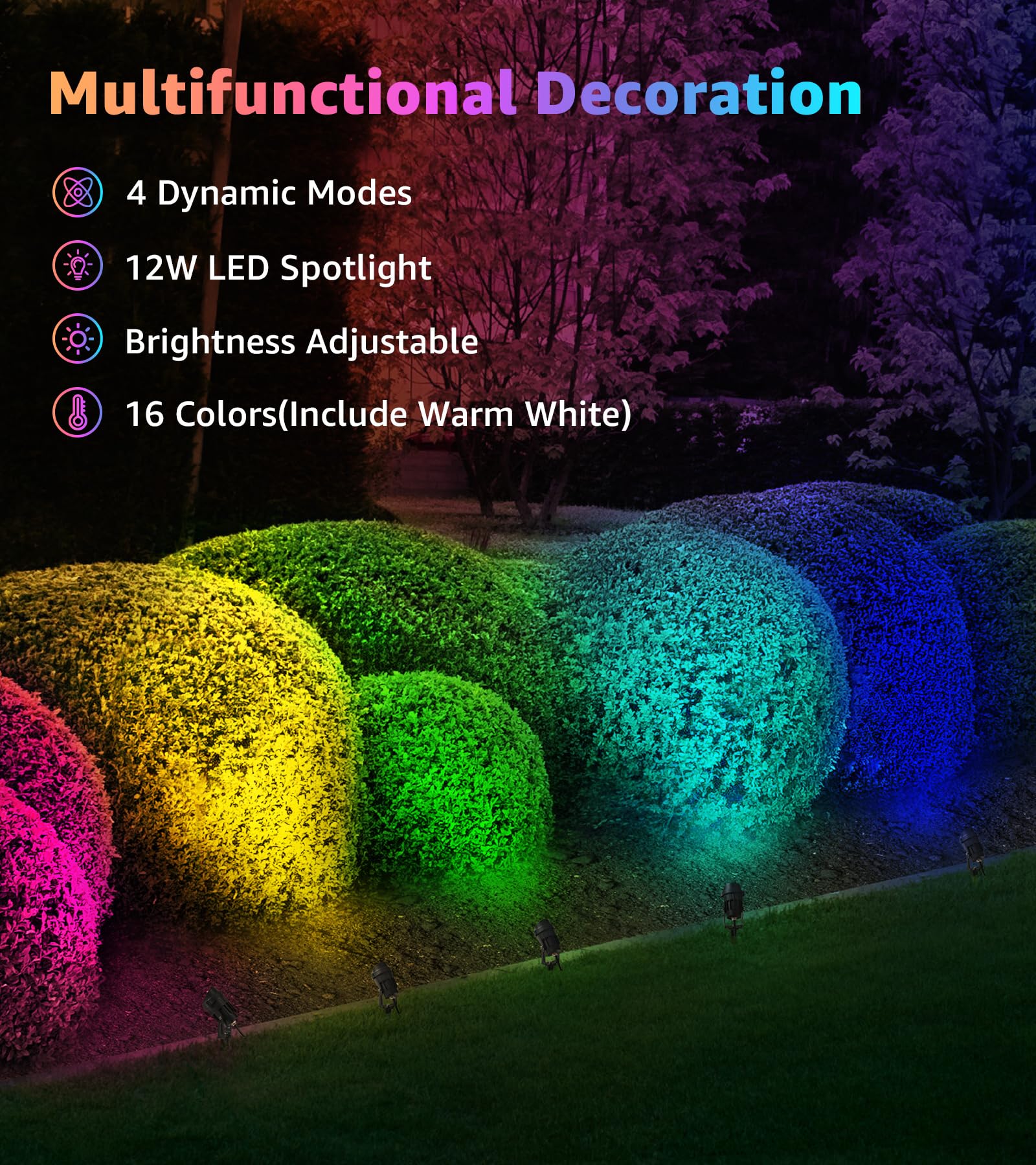 Sunvie 120V Rgb Led Landscape Spotlights With Remote, Waterproof 6 Pack For Yard & Garden