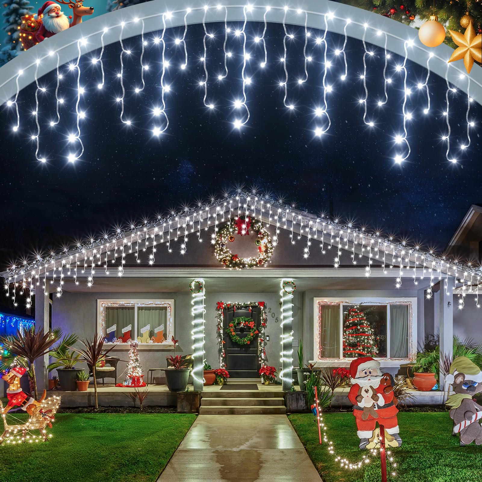 2 Pack 53FT 486 LED Christmas Lights Outdoor, Plug in Waterproof Christmas Lights for Outside, Timer & Memory, 8 Modes Hanging F