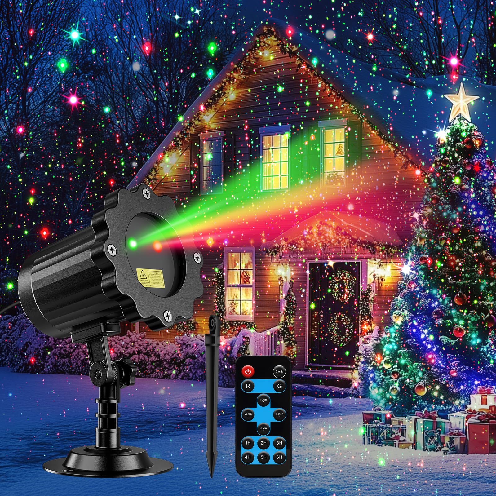 Brighter Laser Christmas Lights Projector Outdoor, 2024 Upgraded 2 Colors Red Green Gypsophila Moving Twinkle Stars Light Show, 