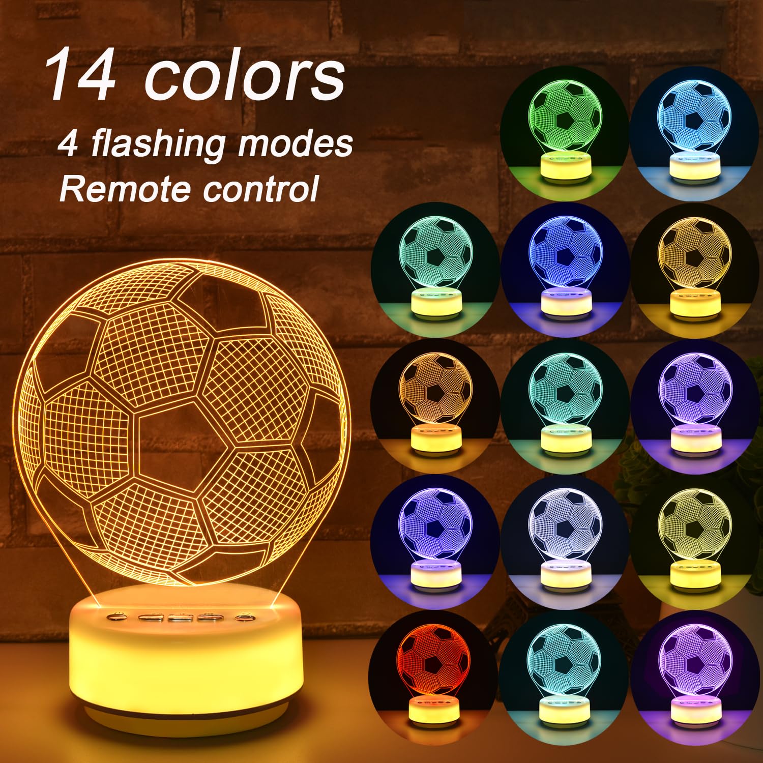 Shinecloud Classic Football Night Light Table Mood Lamp, Football Gifts, Entity Key/Timer/Remote Control/Dimmable, Christmas/Bir
