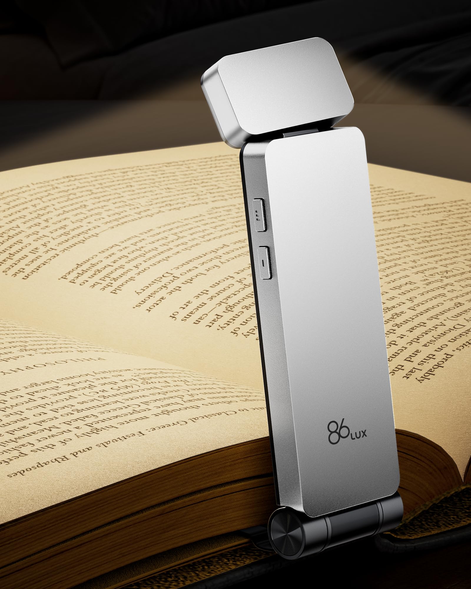 86lux Rechargeable Clip-On LED Book Light - 3 Color Temperatures, Stepless Dimming, Silver