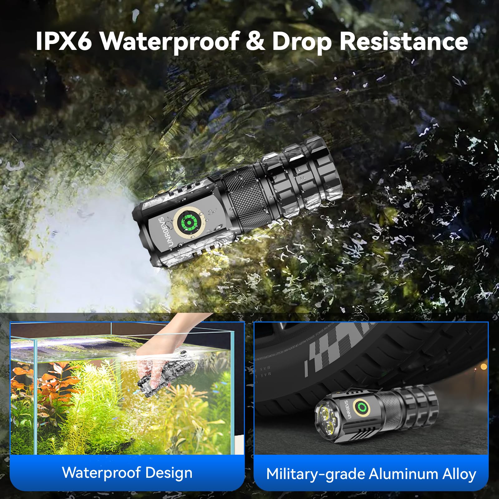UNROEVS XC06 Mini Rechargeable Flashlight - Super Bright, 5 Modes, Compact Design, Black