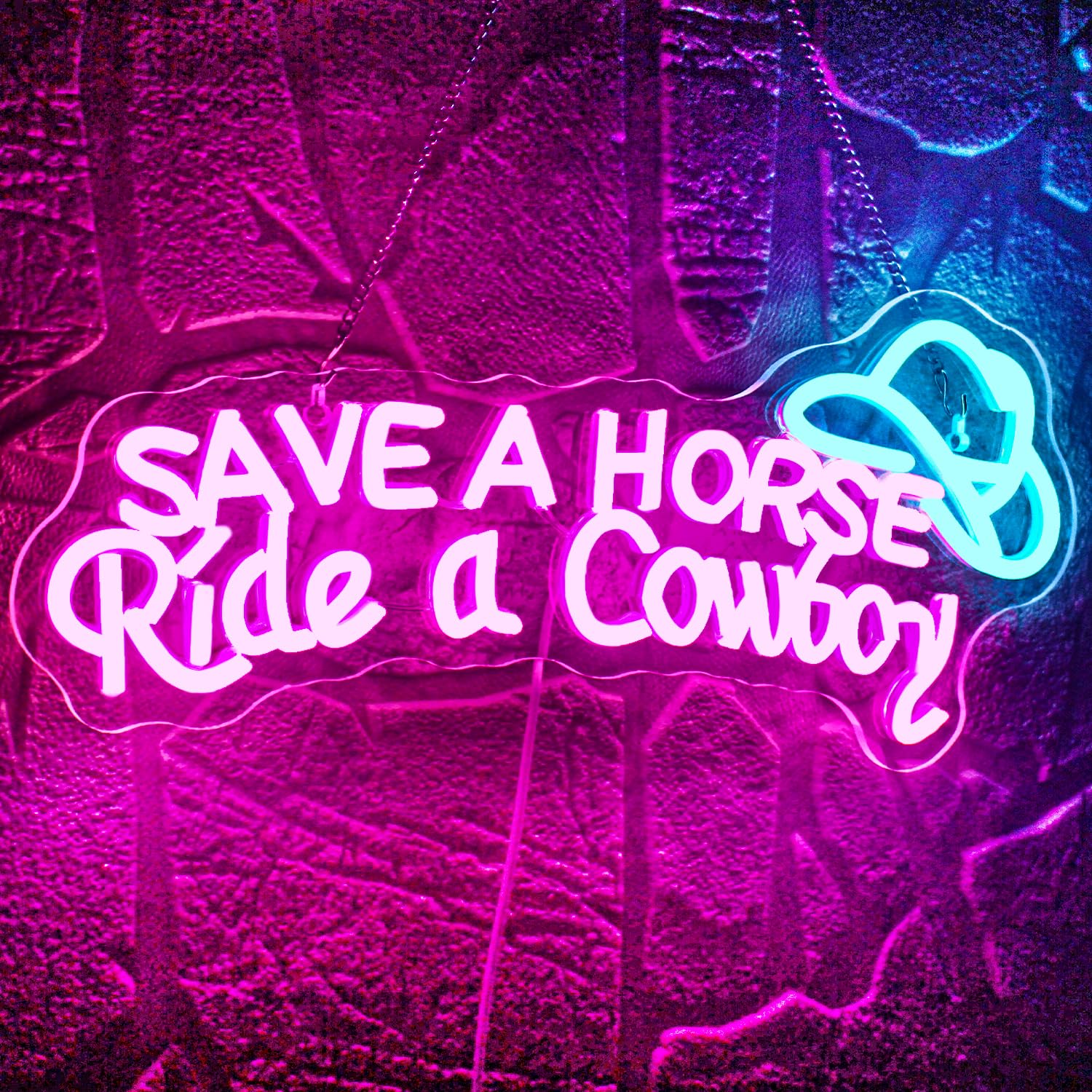WLHOPE Neon Sign, Save A Horse Ride A Cowboy, Adjustable Brightness, Silicone, USB Connectivity, Wall Decor, A-save a horse