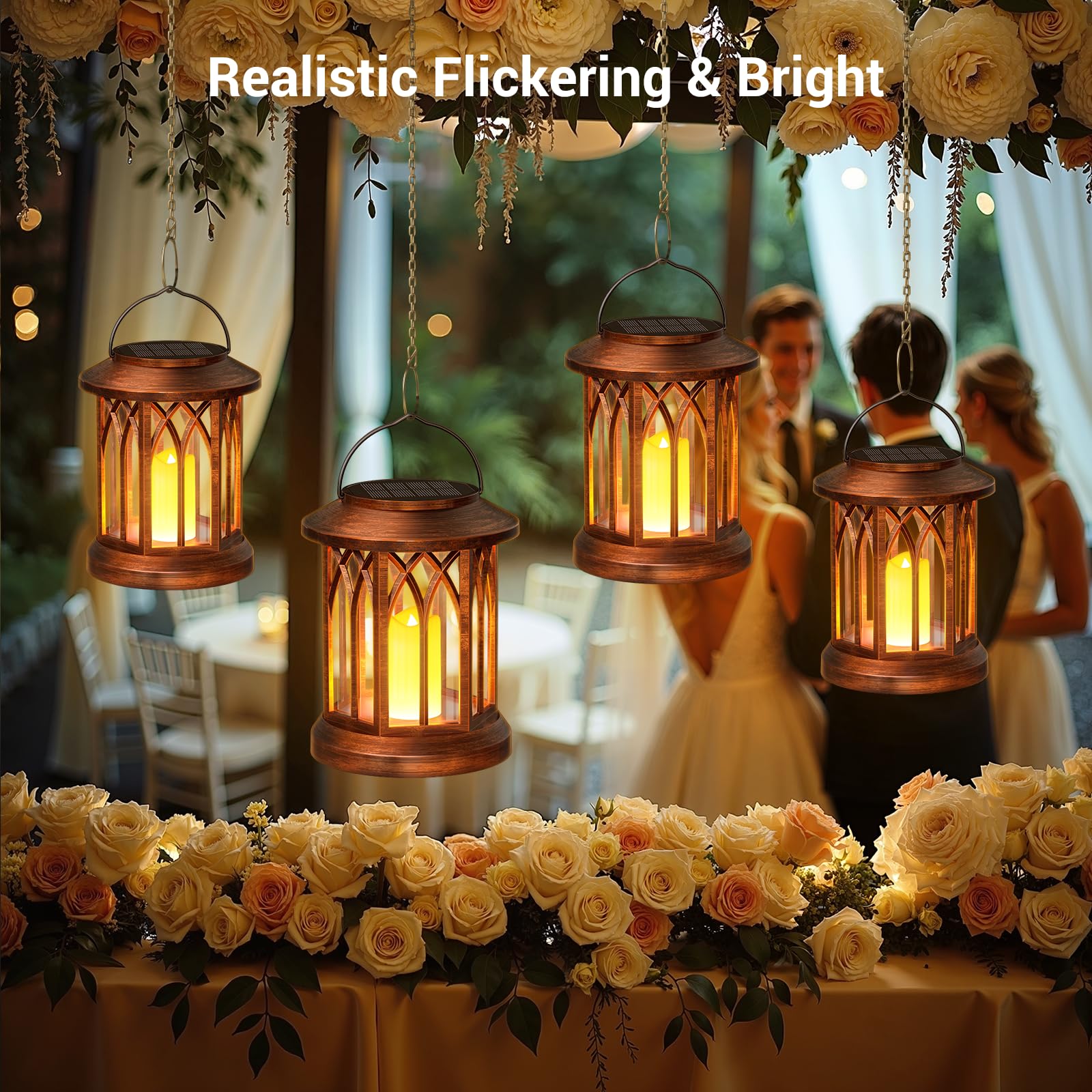 Kooper 4 Pack Solar Lantern Outdoor Lights, Hanging Solar Lanterns Outdoor Decorative, Lanterns Led Flickering Flameless Candle