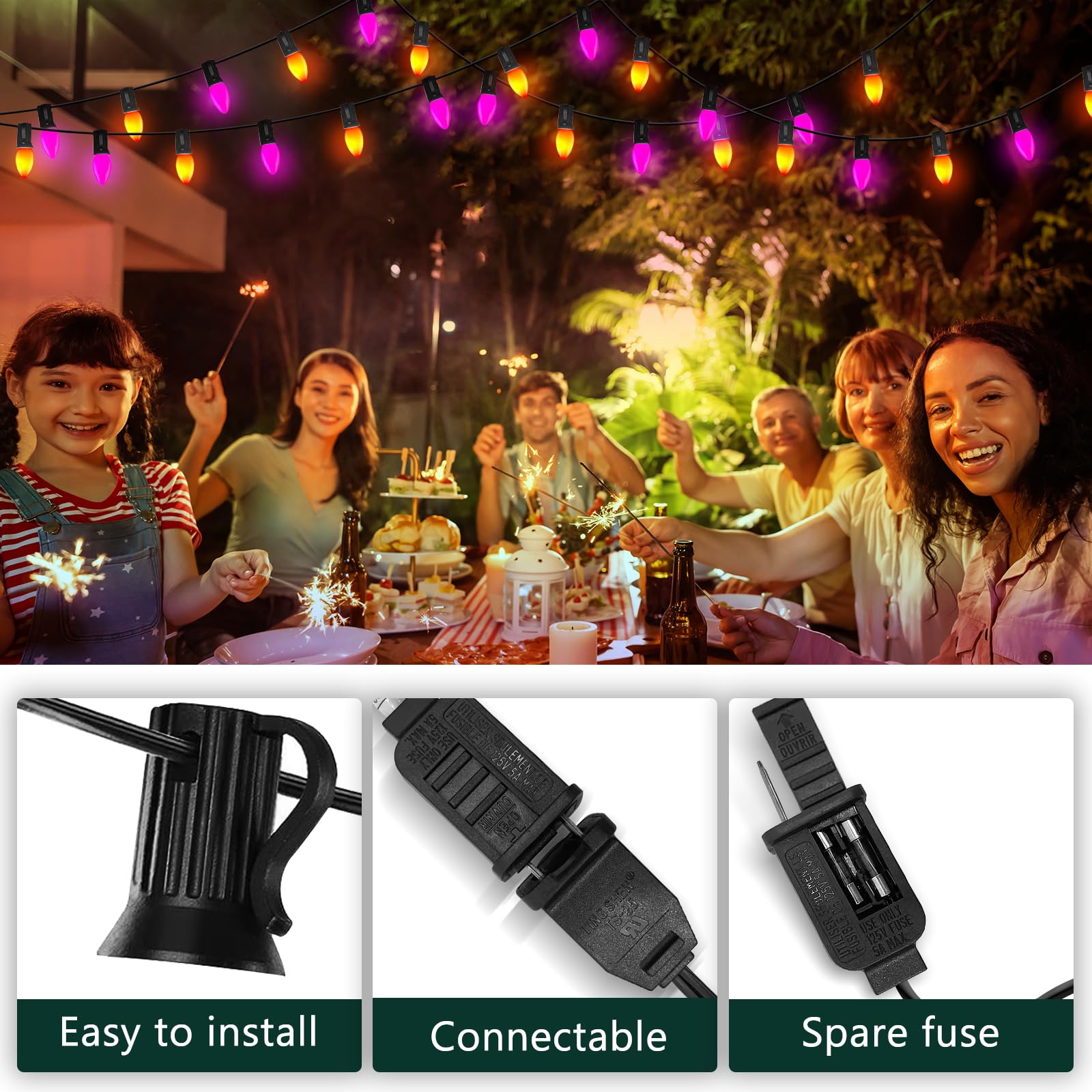 Konictom Mardi Gras String Lights, 25Ft Waterproof Led Purple, Green & Gold, 27 C7 Bulbs