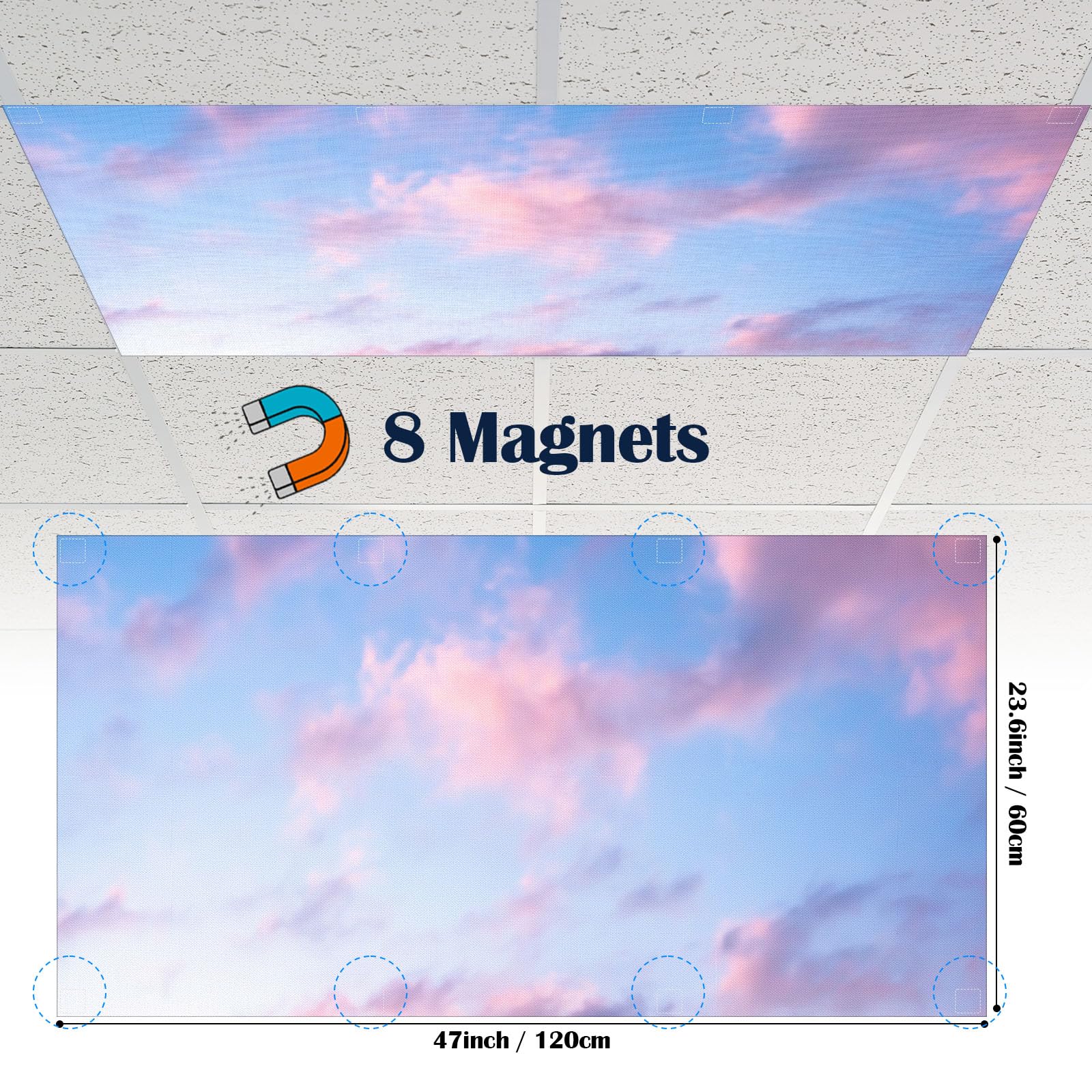 Kittmip Fluorescent Light Covers 6 Pcs with 48 Magnets, Decorative Magnetic Light Filters, Sunset Color for Classroom Office Kitchen