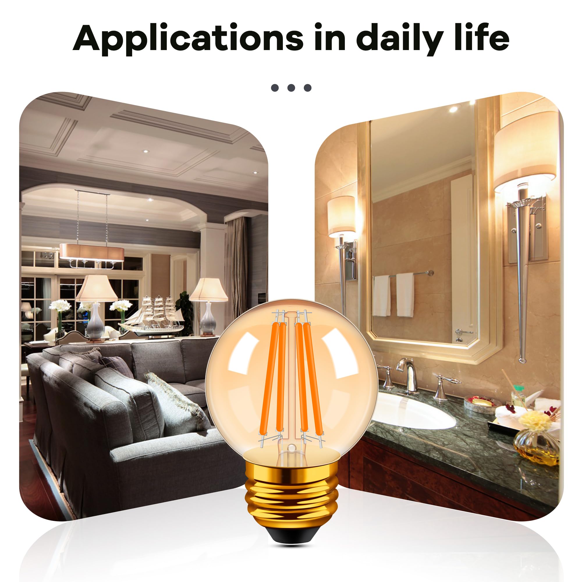 Grensk Dimmable E26 LED Light Bulbs, 6W (60W Equivalent), 2700K Warm White, Amber Glass, 6-Pack