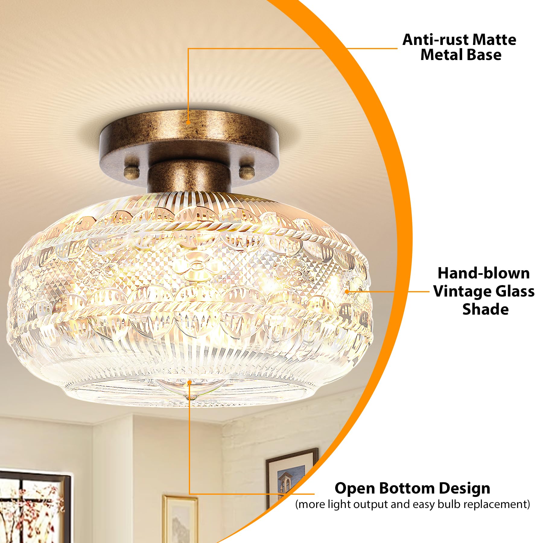 Apoto Semi Flush Mount Ceiling Light Fixture Antique Bronze,Globe Glass Hallway Light Fixtures Ceiling Light,Close To Vintage Ki