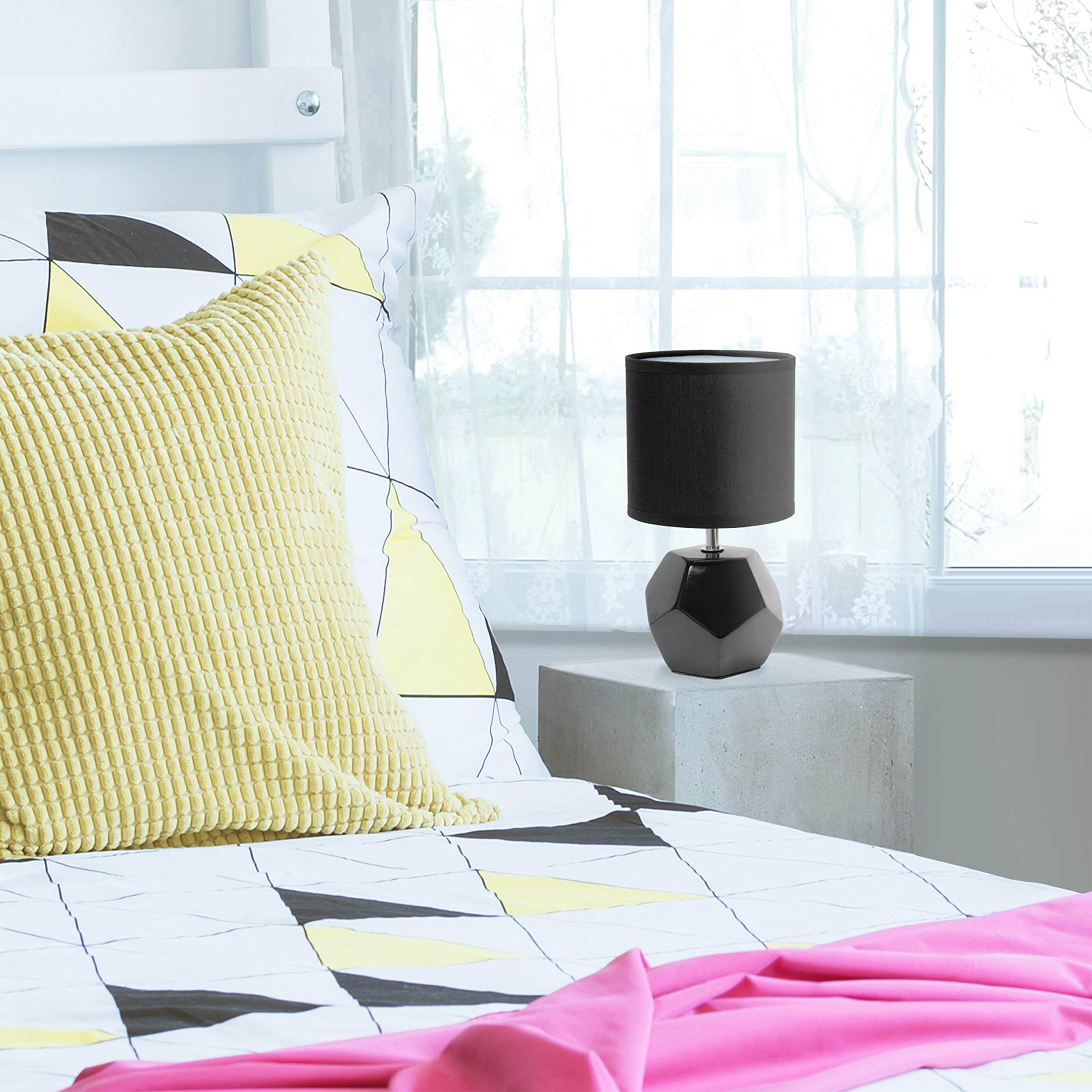 Simple Designs Lt2065-Blk Round Prism Mini Table Lamp With Matching Fabric Shade, Black (Pack Of 24)