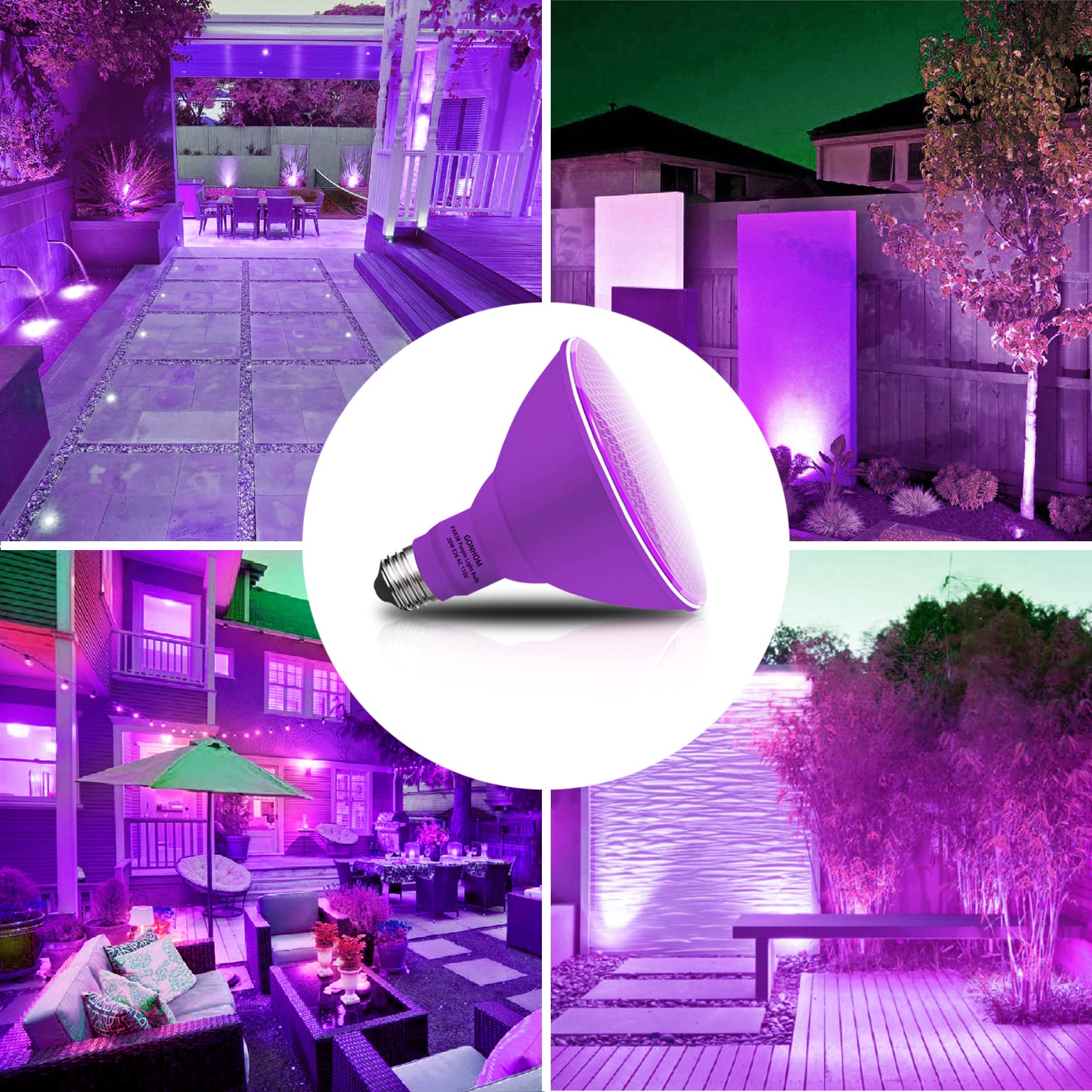 Gonhom 4 Pack Par38 Purple Flood Lights - Dimmable 20W Bulbs For Halloween & Party Decor