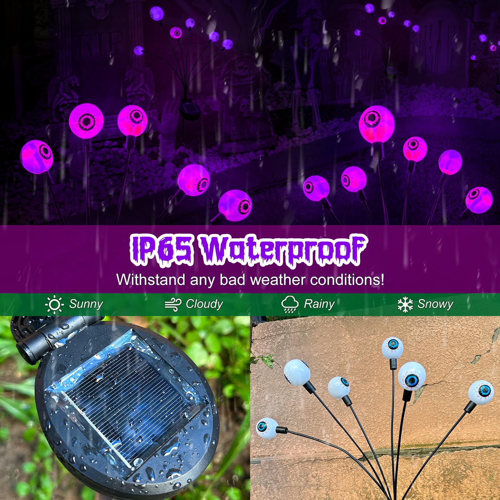 Aaovefox 12 Led Solar Halloween Eyeball Lights - Purple, Waterproof, 2 Pack Outdoor Decor