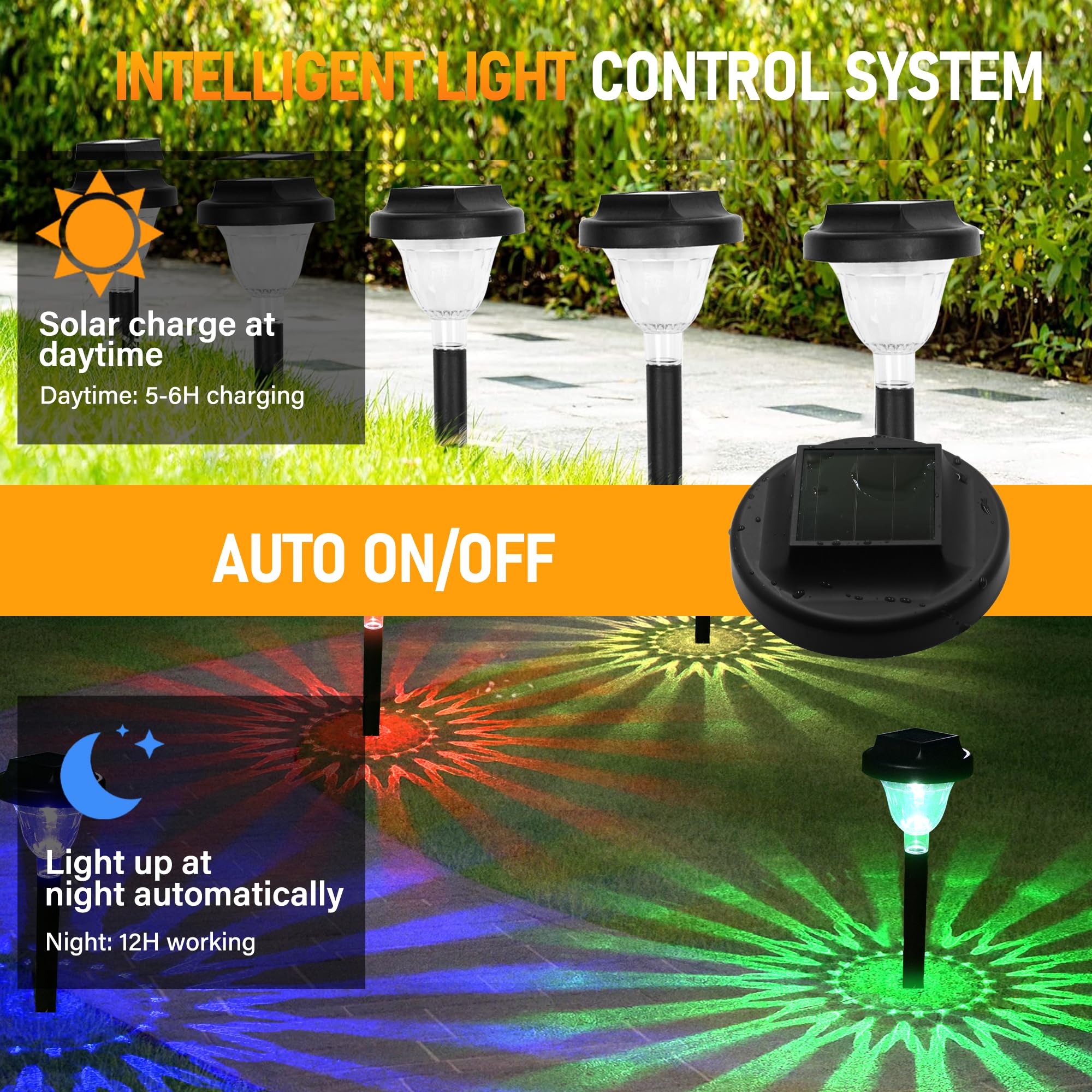 Siatom Lighting Bright Solar Pathway Lights 10 Pack, Rgb Color Changing Solar Lights Outdoor Waterproof Ip65 Led, Powered Garden