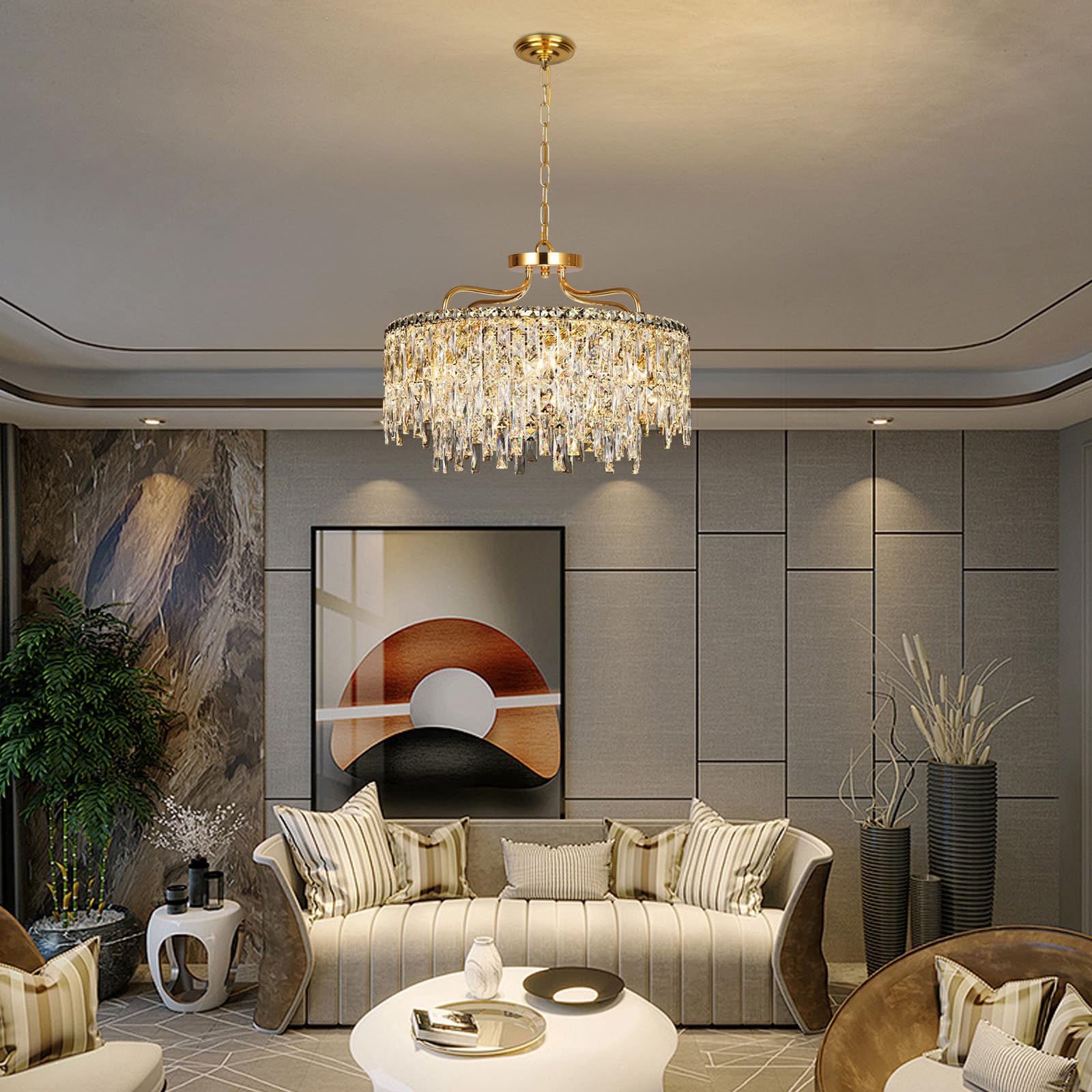 Nisidun Gold Crystal Chandeliers For Dining Room Light Fixture  24 Modern Round Chandeliers 8 Lights stylish Ceiling Pendant Ceiling Lighting For Dining Room Bedroom Entryway Foyer Staircase