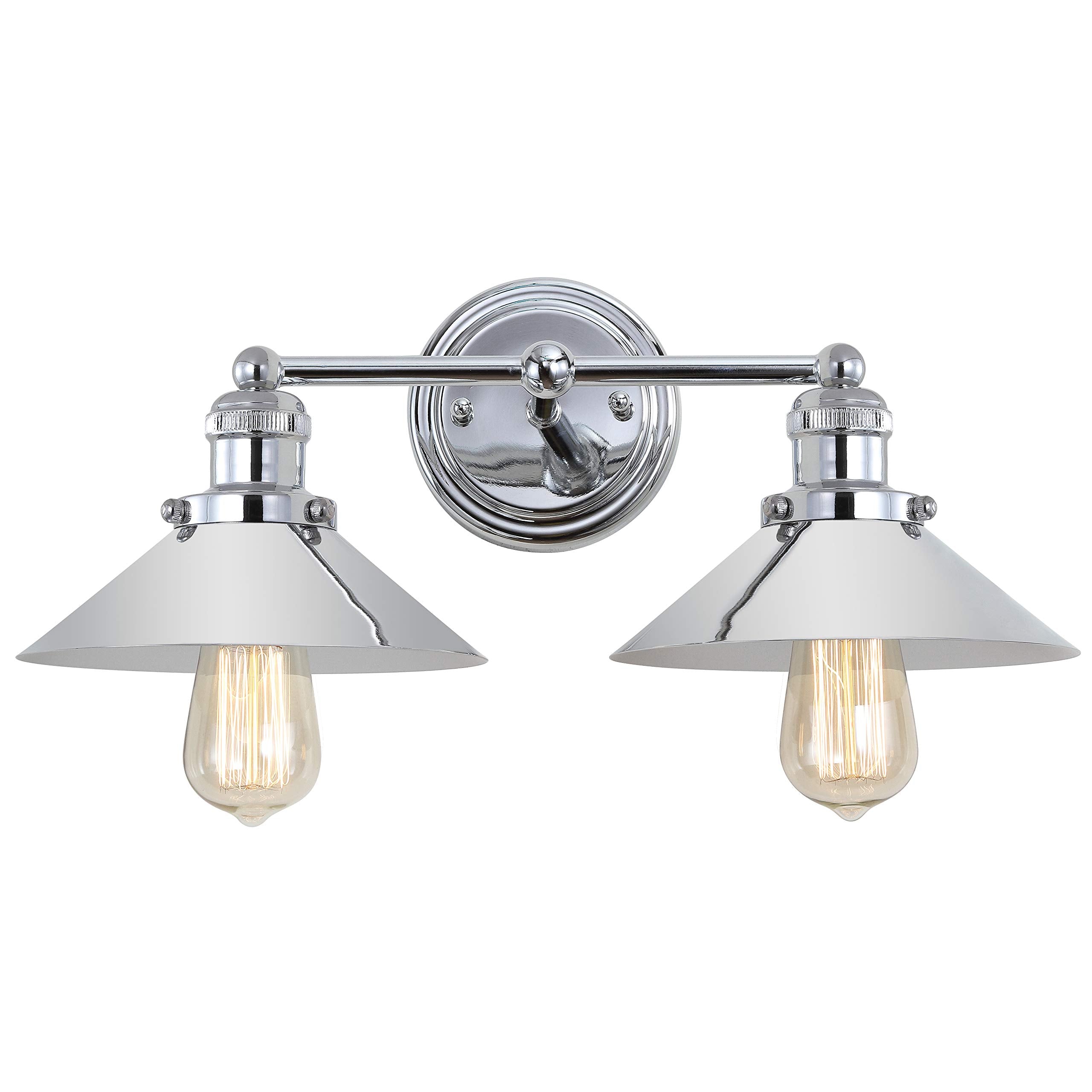 JONATHAN Y 2-Light Metal Shade Farmhouse Sconce, Chrome, Model JYL7424A, Includes Edison 25W Bulbs, Ideal for Bedroom and Bathroom